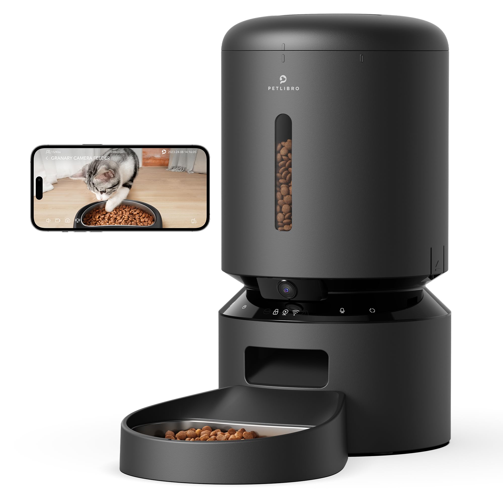 PETLIBRO 自動給餌器 猫用 カメラ付き 自動餌やり器 犬 1080P 暗視機能 自動餌遣り器 スマホ遠隔操作 双方向会話 2.4G 5G WiFi対応 詰まり防止センサー フード残量不足検知 動体検知 音声検知 ペット見守り ステンレス製ボウル 大