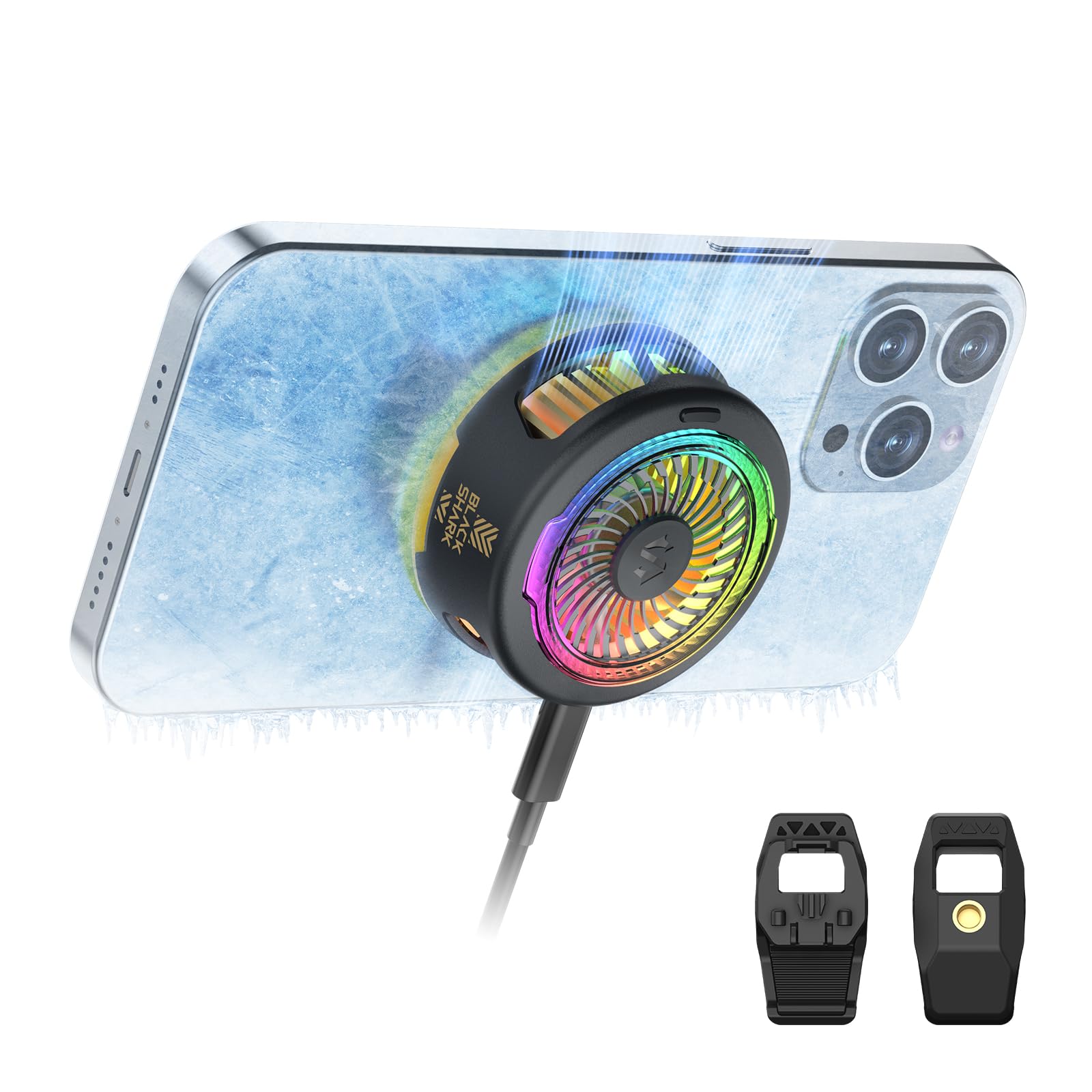 楽天湖南オンラインBlack Shark FunCooler 5 磁気式 スマホ 冷却 散熱器、RGB冷却ファン 取り外し可能なグリップ付きの携帯電話ラジエーター、スマホクーラー iPhone Magneticシリーズ/Android 用のポータブル、ゲーム、ライブ配信、撮