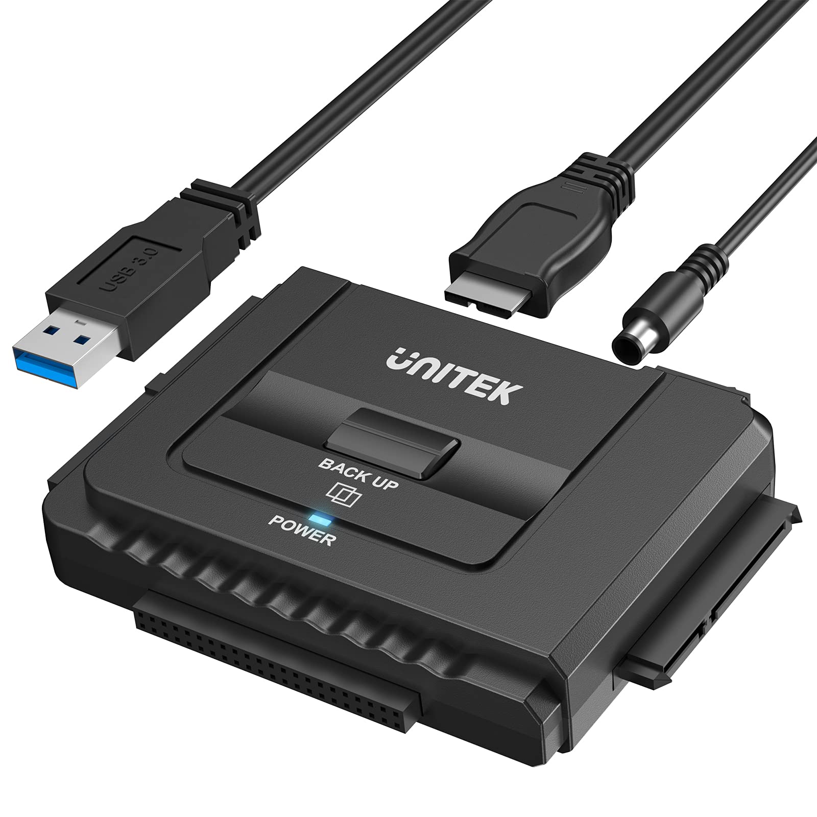 Unitek USB-A IDE SATA 両方対応 USB3.0 ドライブ交換アダプター 2.5/3.5インチHDD SSD 光学ドライブに対応 コンバータ 最大18TB 5Gbps 12V/2A電源アダプター付き 外付けドライブ 超高速データ転送 切り