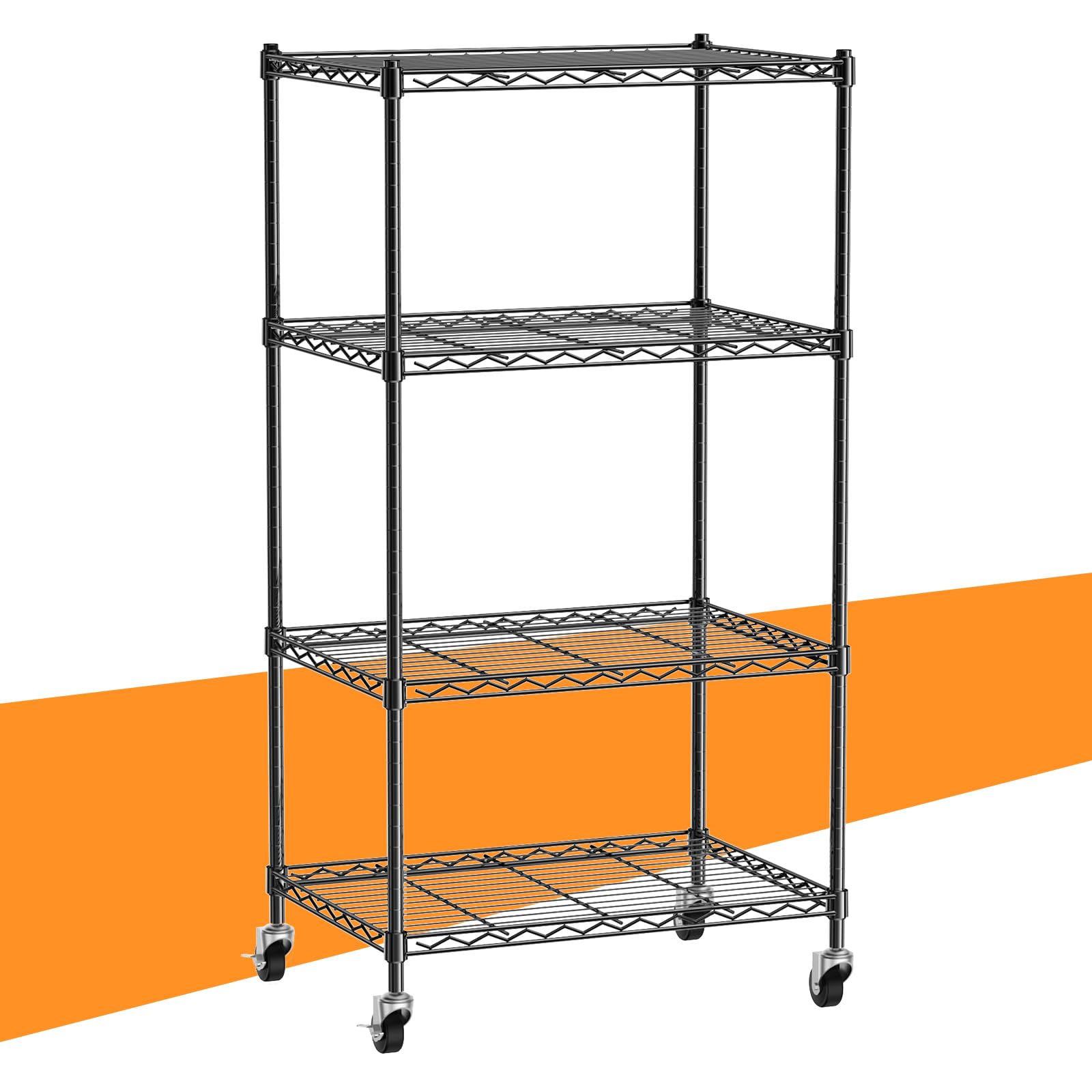 AEEZO 4段 スチールラック 幅60×奥行35×高さ125cm キャスター付き メタルラック キッチンラック 棚ラック 収納ラック 耐荷重80kg 高耐久ストレージシェルビング 高さ調節可能 防サビ加工 収納棚 メタルシェルフ スチールシェルフ サビに