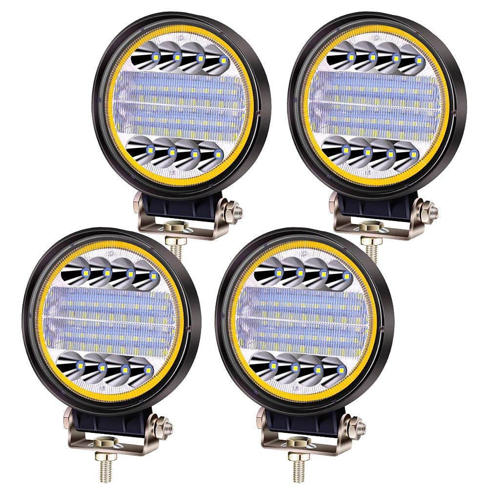 Aoling LED 作業灯 12V 24V イエローイカリング付き ワークライト 防水 車用フォグランプ デイライト機能 汎用前照灯車外灯 自動車 補助灯 フォークリフトトラック除雪車補助ランプ バックランプ 夜釣り 漁業照明