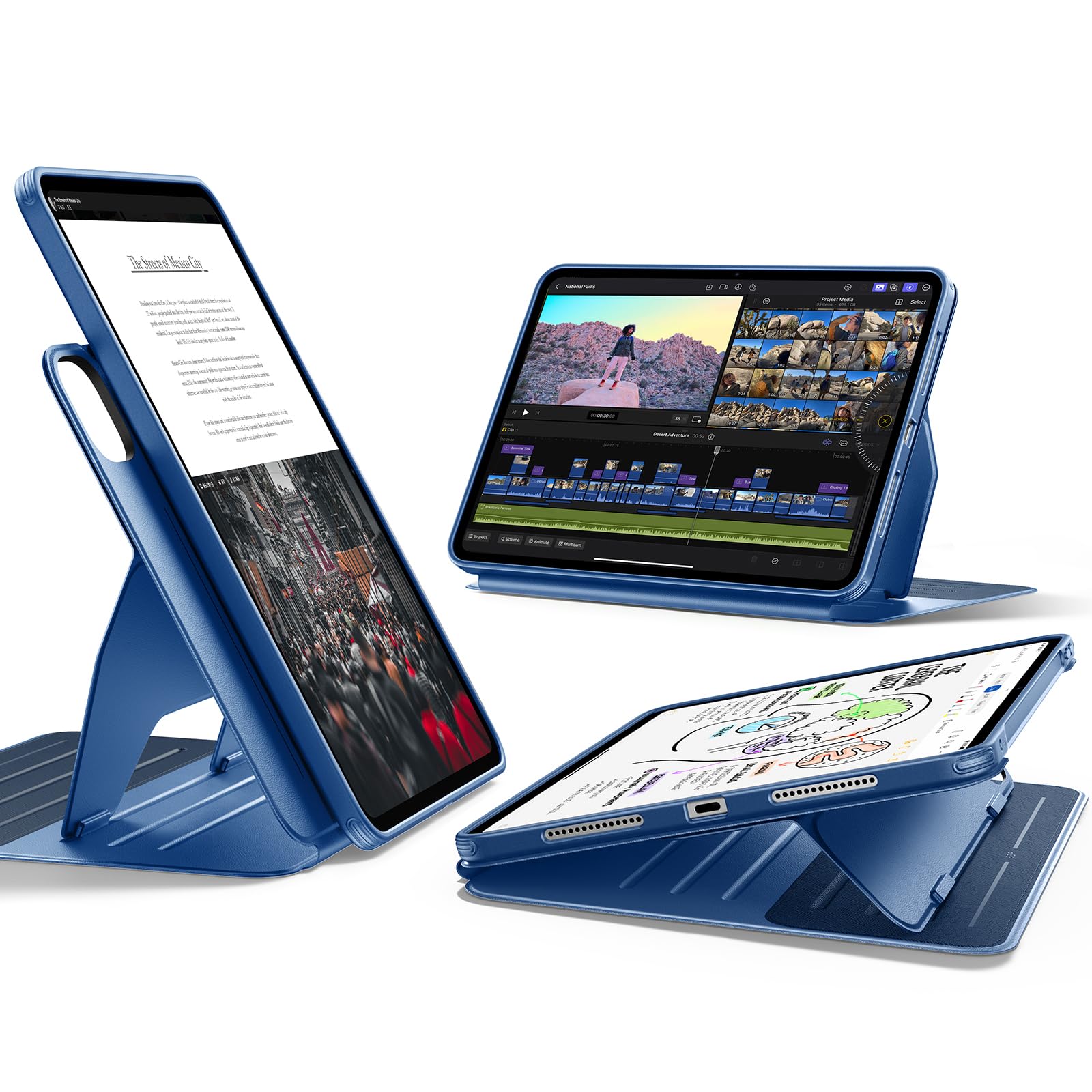 乐天商城 - ESR iPad Pro 13インチ ケース M5/M4（2025/2024）対応 着脱式マグネットカバー 単体使用可能 縦横対応 9段階角度調整スタンド Pencil Pro/USB-C対応 耐衝撃 オートスリープ Shiftシリーズ ブルー