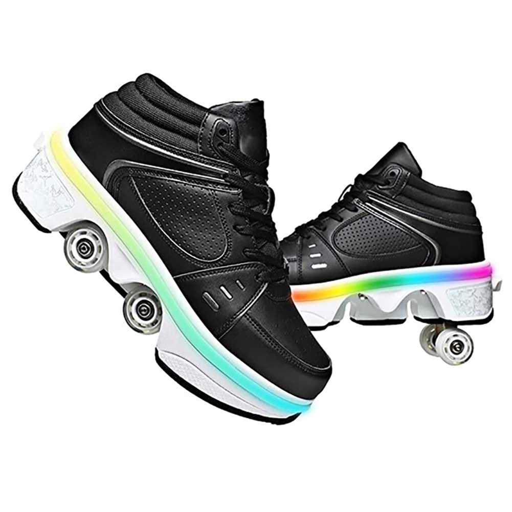 ローラースケートメンズシューズスケートシューズ2-in-1パーカーシューズ/デュアルローラースケートシューズ、多機能4輪デュアルパーパススケートボードシューズ大...