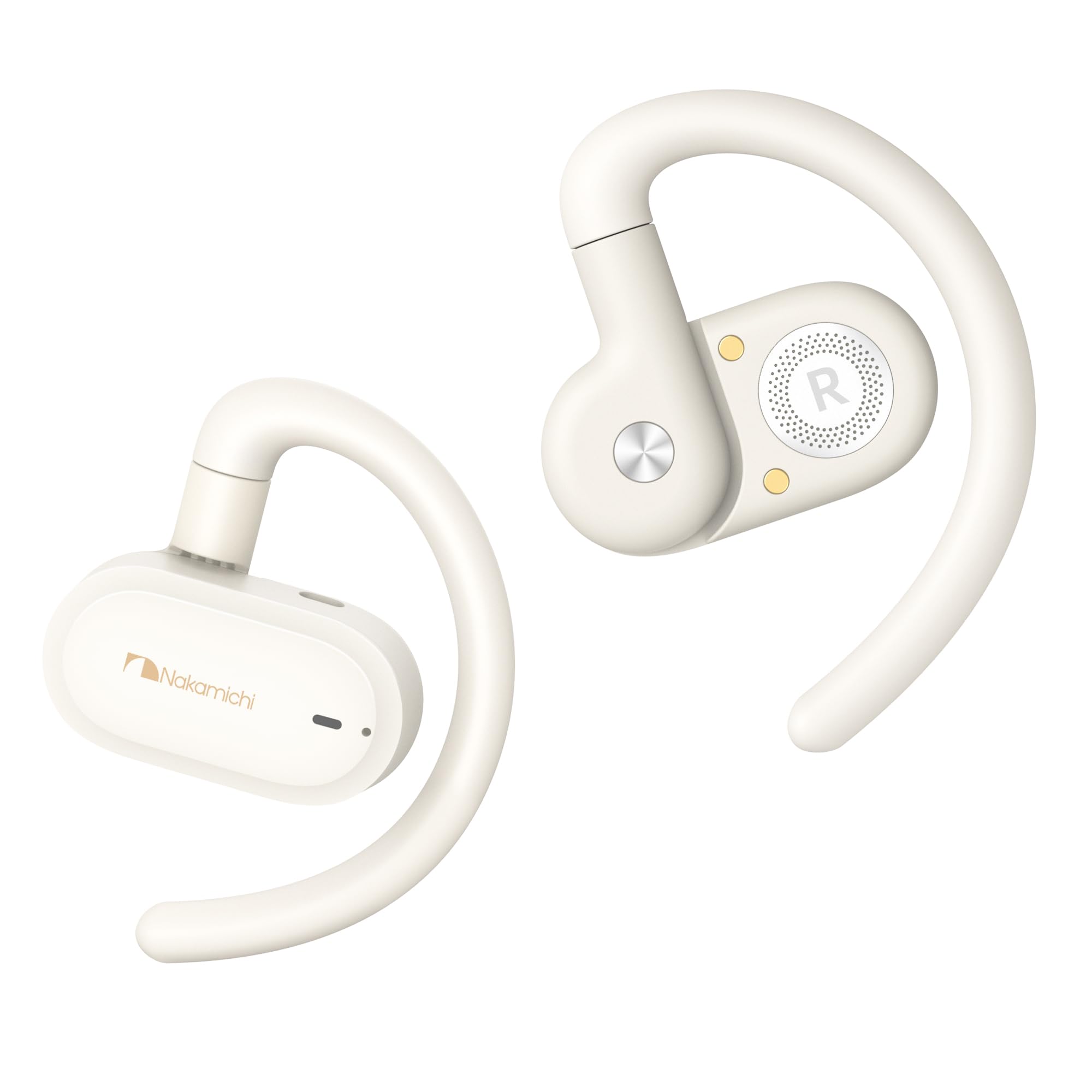 Nakamichi オープンイヤー型イヤホン Bluetooth 5.4 耳を塞がない 音漏れ防止 低音補正アルゴリズム 耳掛けイヤフォン 角度調整可能 最大30時間音楽再生 マルチポイント ながら聴き ワイヤレスイヤホン ELITE OWS100 ベージ