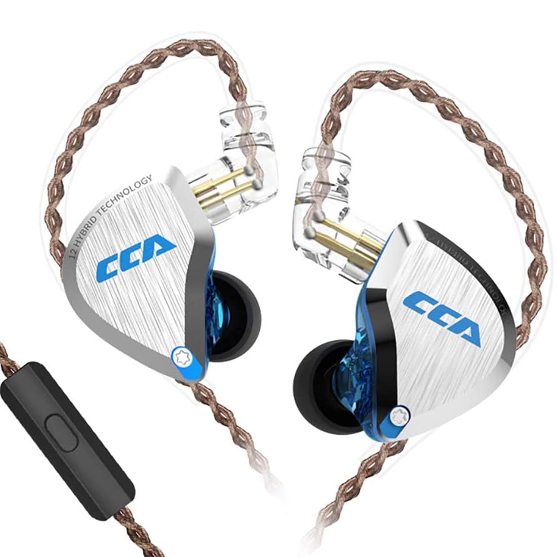 CCA C12 イヤホン 有線 カナル型 高遮音性 中華イヤホン 5BA+1DD 複数ドライバー イヤフォン 音楽、オフィス、スポーツを聴くのに適しています (マイク付き-3.5mm, ブルー)