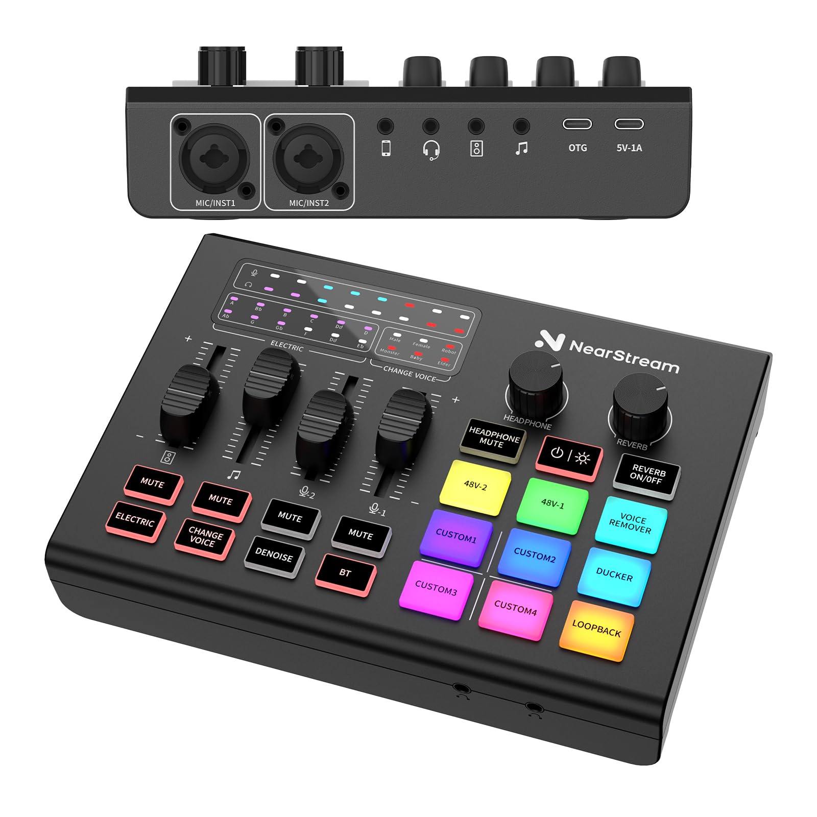 NearStream AMIX20U オーディオインターフェース オーディオミキサー PC XLR/USB Bluetooth RGBライティング マイク/楽器/ヘッドホン用 ノイズキャンセリング Mac/Windows/iOS/Android対応 ループ