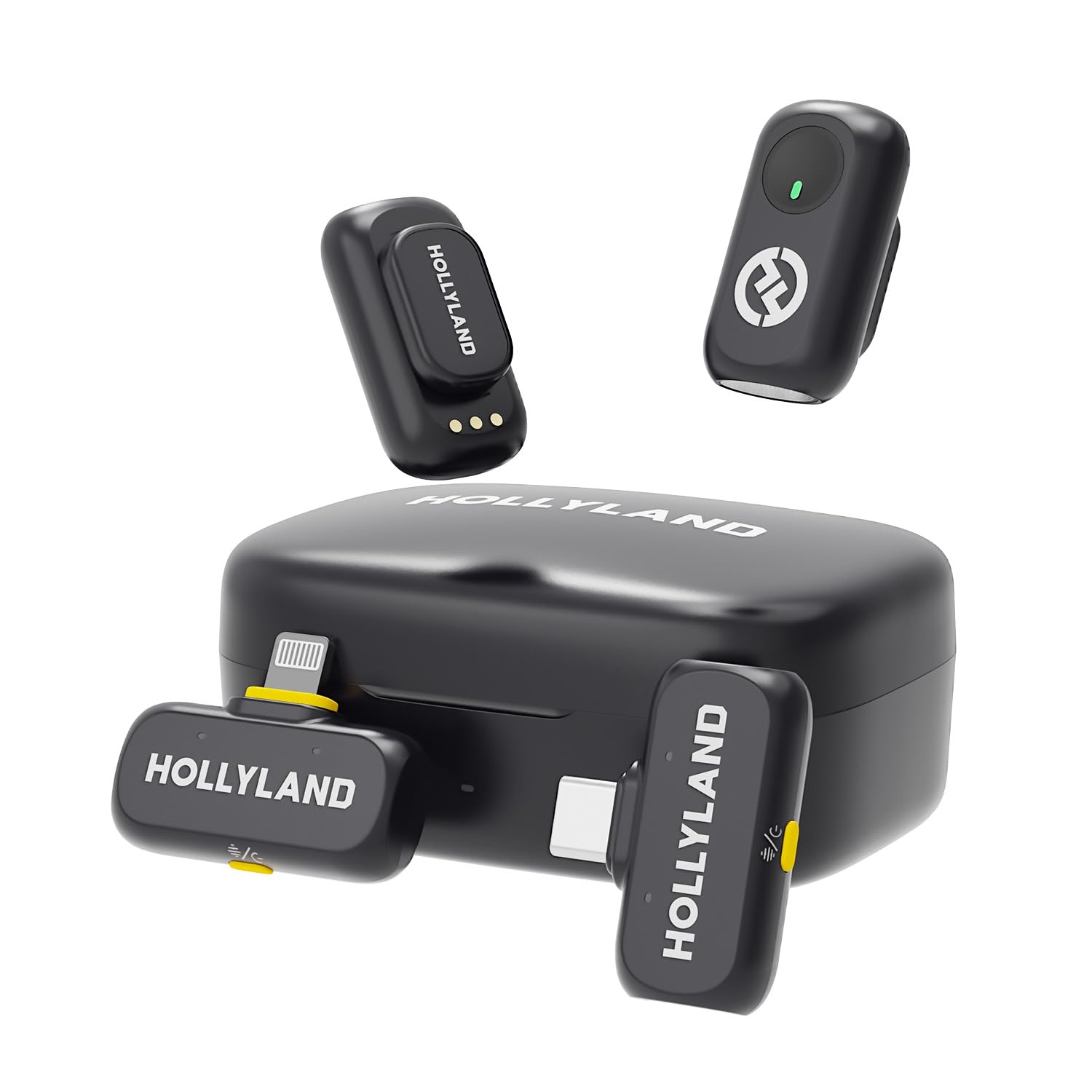 Hollyland Lark A1 Combo -ワイヤレスマイク-ピンマイク-「USB Type-C受信機 + Lightning受信機 + 充電ケース」(黒）