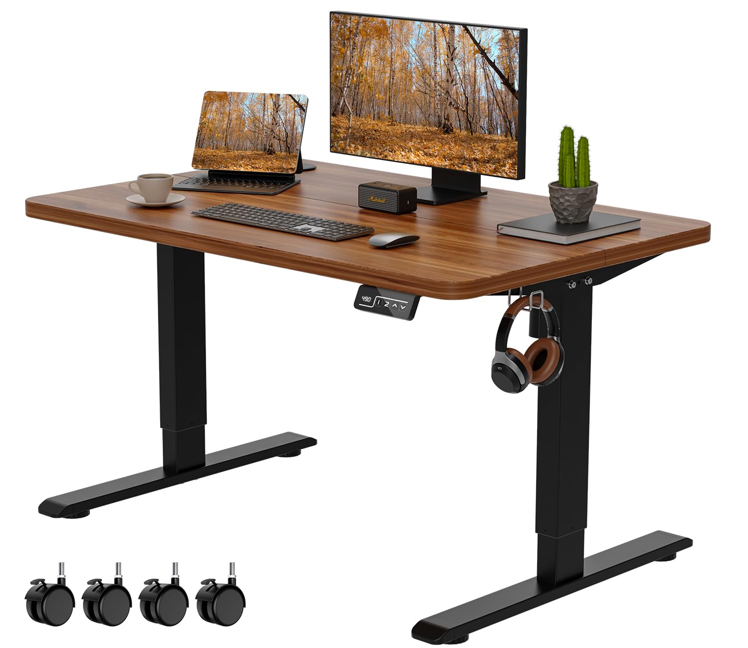 Anovara(アノヴァラ) 昇降デスク 電動 昇降式デスク ローデスク 高さ48-72cm 幅100cm 奥行60cm 昇降式テーブル キャスター付き ローテーブル 高さメモリー機能 障害検知 静音 (ウォールナット色, 100cm)