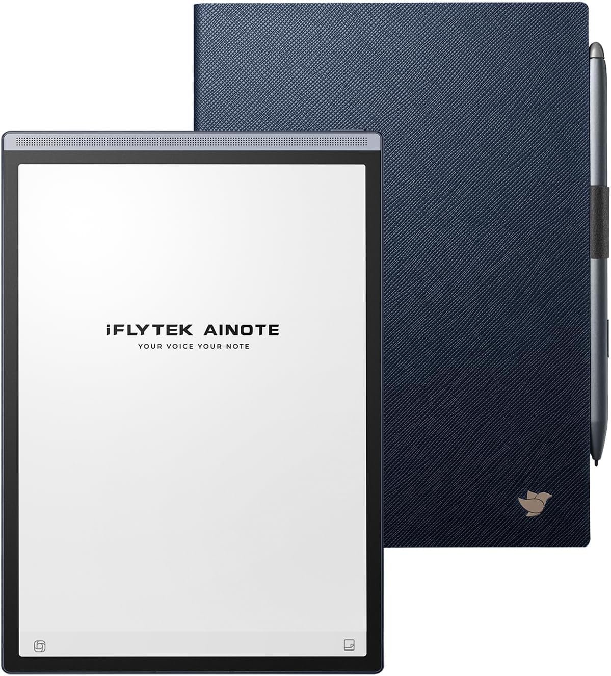 iFLYTEK AINOTE Air 2 電子ペーパーセット - 紺色の保護カバー付き、8.2インチのE Inkタブレット、超薄型電子ノート、音声テキスト変換、ChatGPT、多言語翻訳、手書きテキスト変換機能、寒色・暖色に調光可能、オフィス、会議、読書、