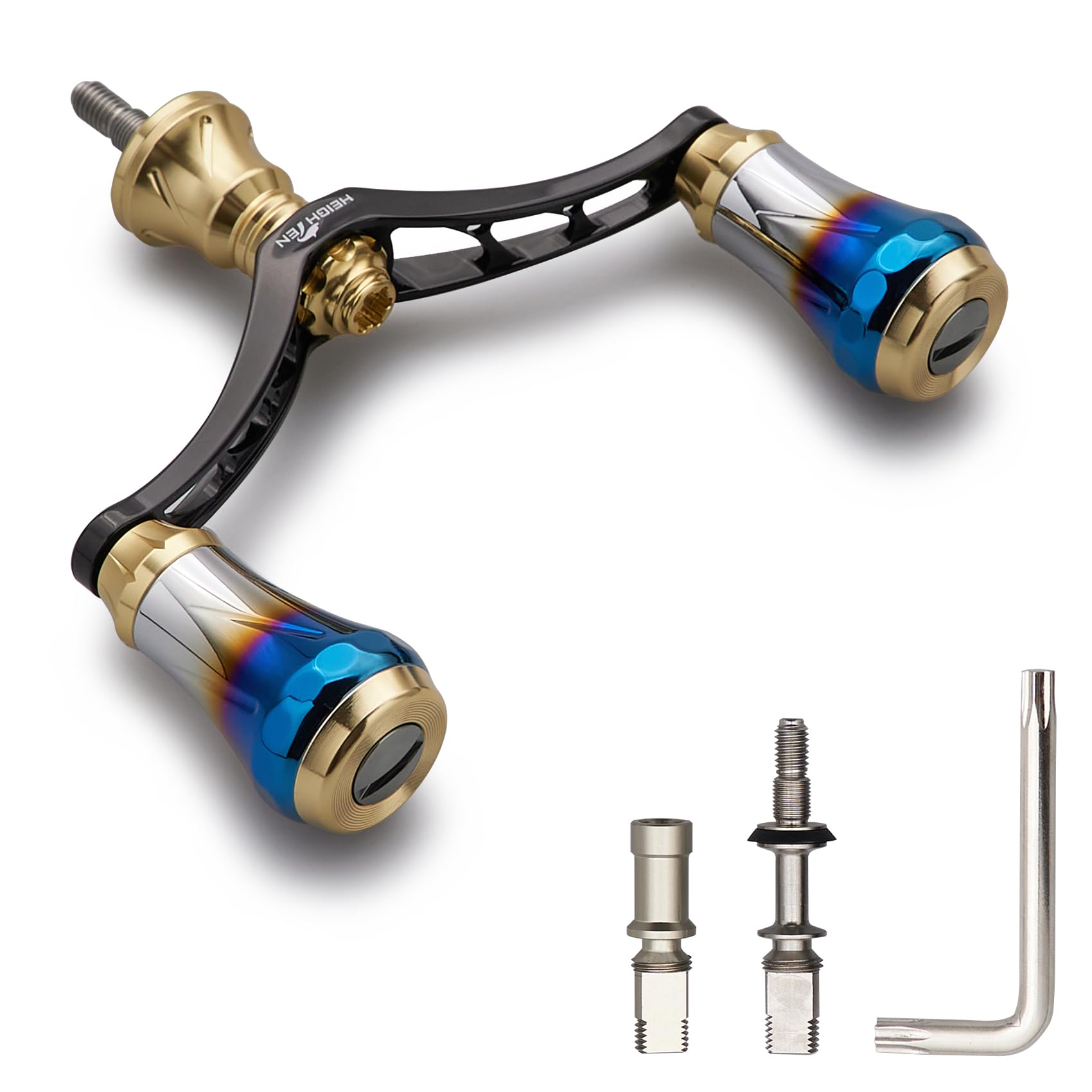 HEIGHTEN V3.0 80/98mm リール ハンドル 航空アルミ製 シマノ ダイワ 通用 スピニングリール 用 Arch Aurora (ゴールド(ノブ)&ブラック(ハンドル), 80mm) (HT00704)