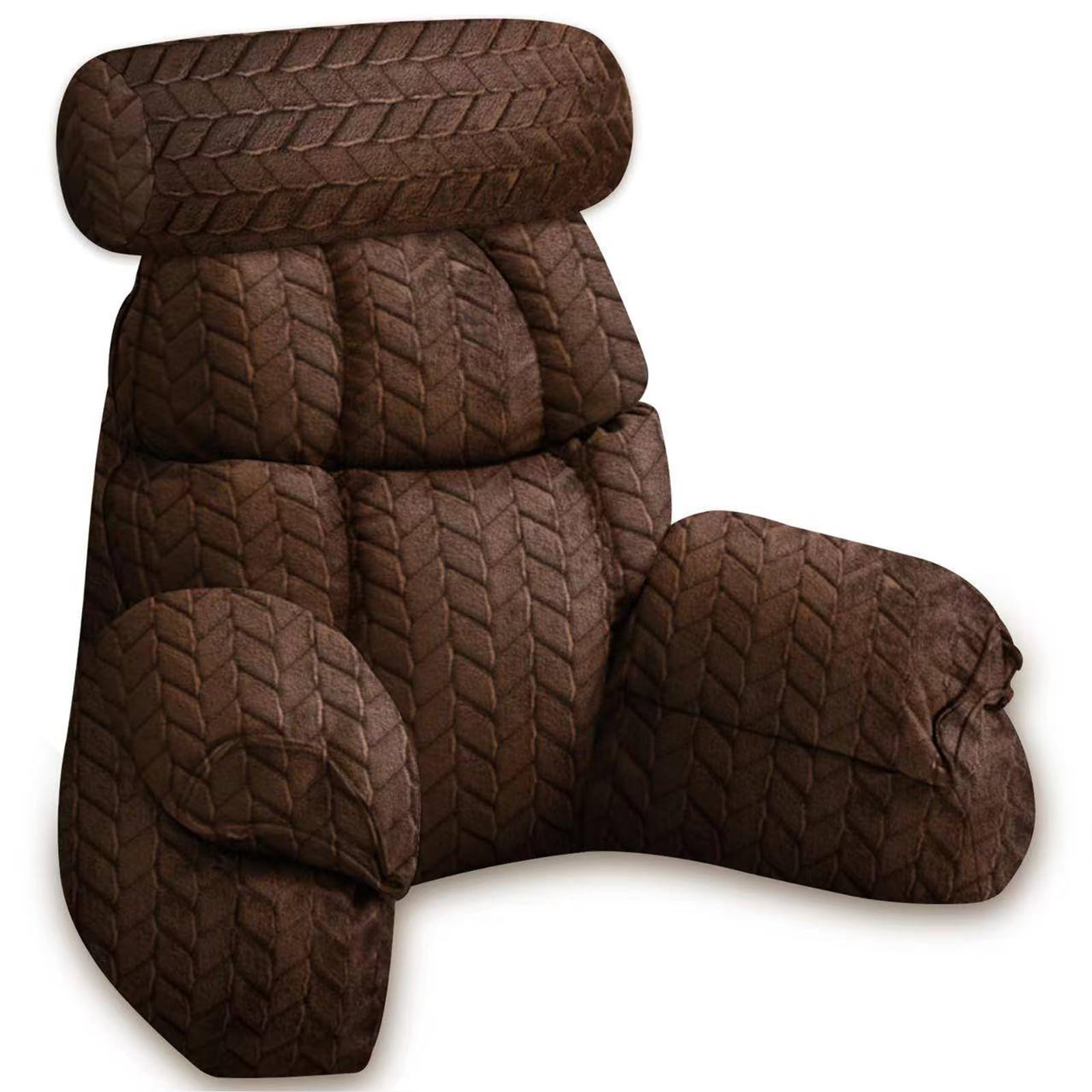 楽天湖南オンライン背もたれ クッション，アームレスト付き読書枕 大人向けサポートピロー，ベッド＆ソファ用 テレビ枕・ゲームやリラックスに最適なリーディングクッション（ブラウン，63*22cm）