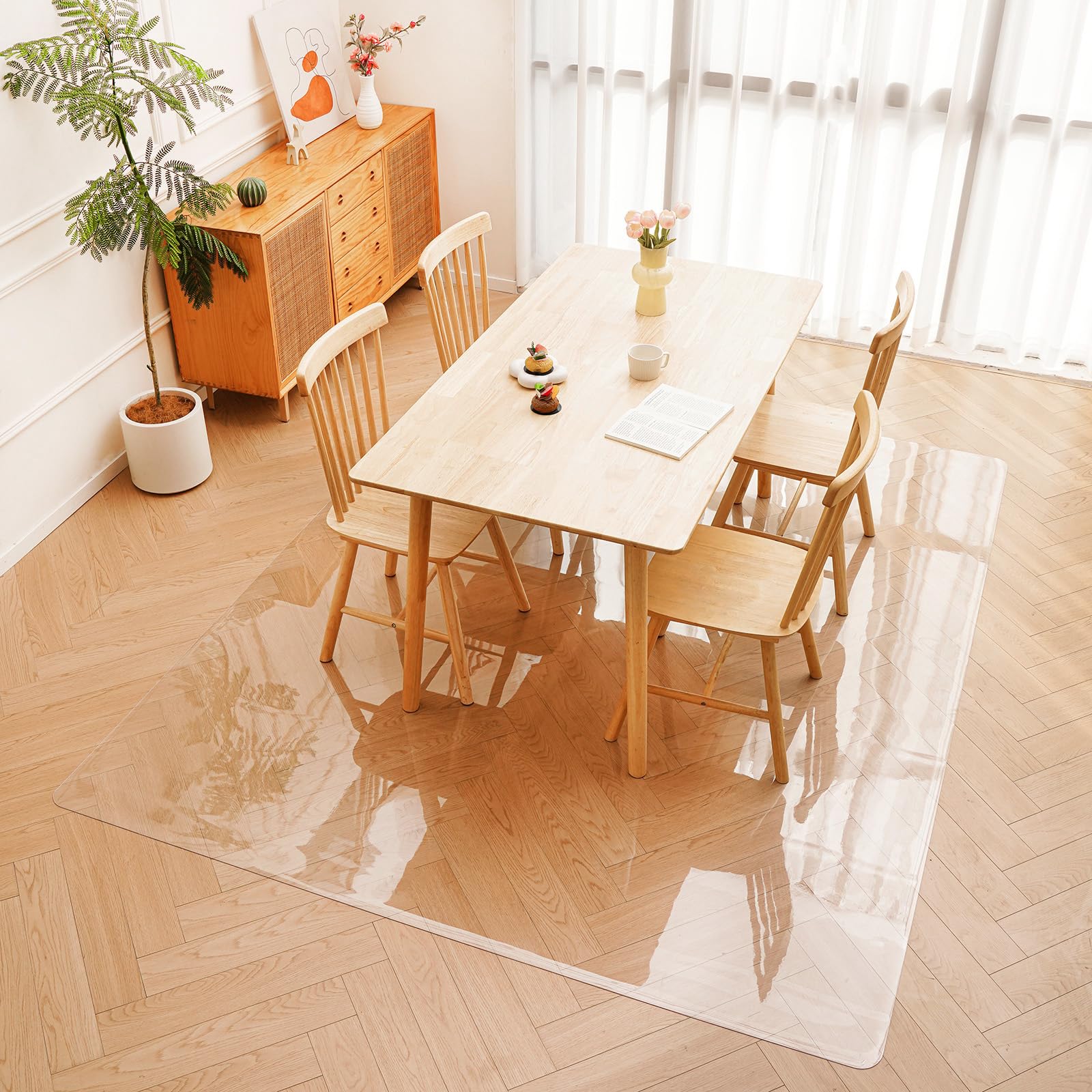 ダイニングマット 床保護マット 透明 椅子 チェア マット 200*280cm 厚さ1.5mm 特大サイズ PVC 保護シート カーペットプロテクターマット 下に敷くマット 床暖房対応 滑り止め