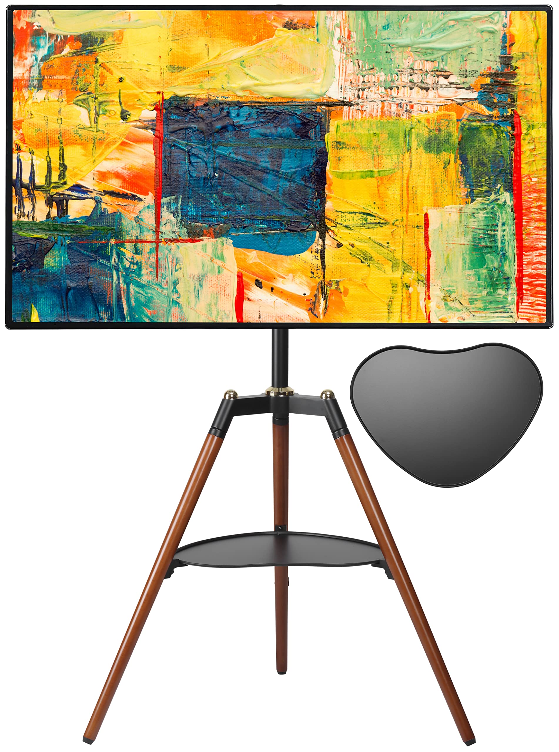 Fydeamer イーゼル テレビスタンド 三脚TVスタンド 32-65インチ対応 コーナー 自立型 VESA規格 高さ無段階調節 テレビマウント 耐荷重40KG 天然木 棚板付き 家用 展示用 高さ無段階調節 組み立て簡単 木目調