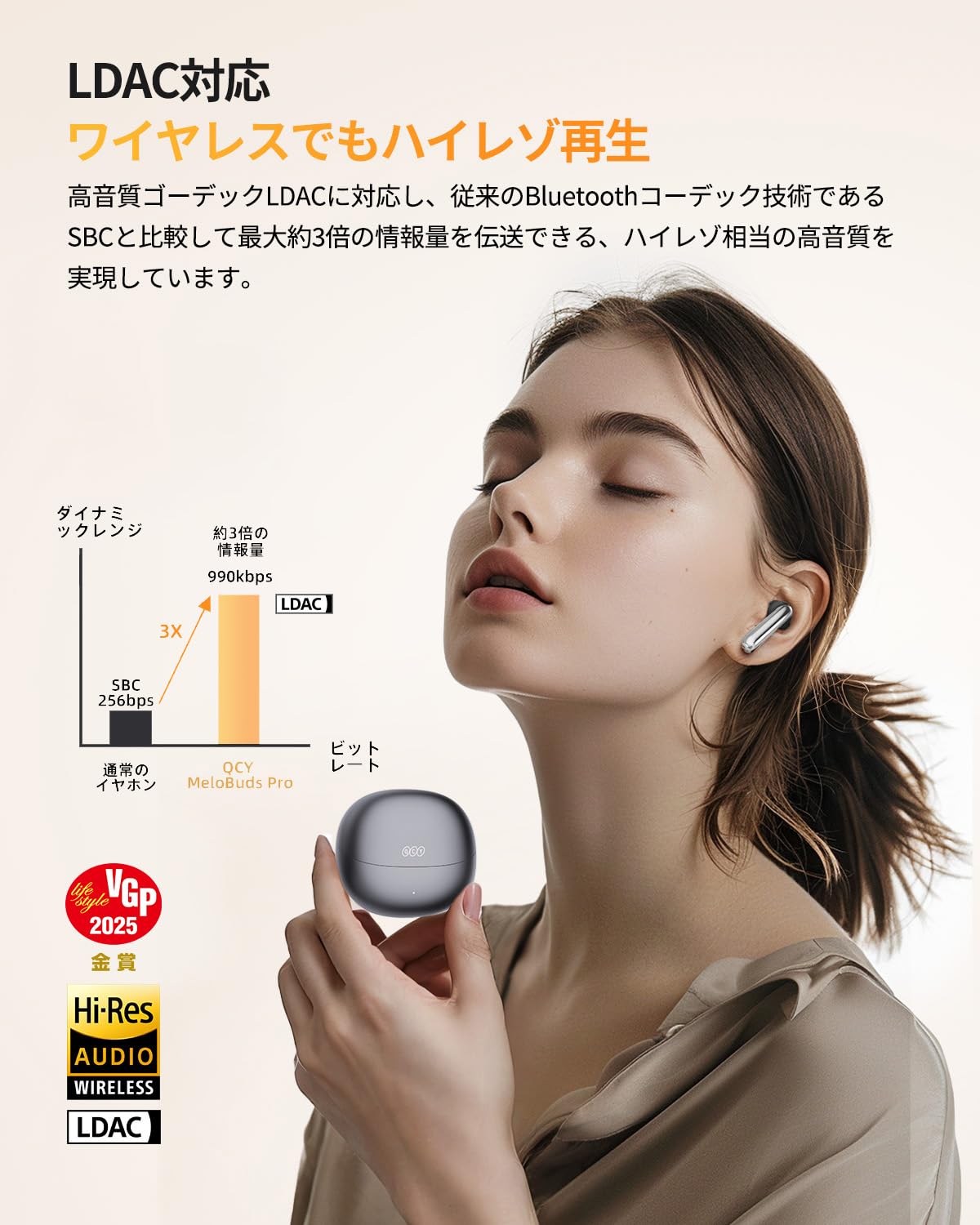 【VGP 2025 金賞】QCY MeloBuds Pro ワイヤレスイヤホン ノイズキャンセリング ハイレゾ LDAC対応イヤフォン 360°空間オーディオ Bluetooth5.3 外音取り込みモード 装着検出機能 マルチポイント接続 クリアな通話 低 konanonline-10215068 湖南オンライン サンプル画像2