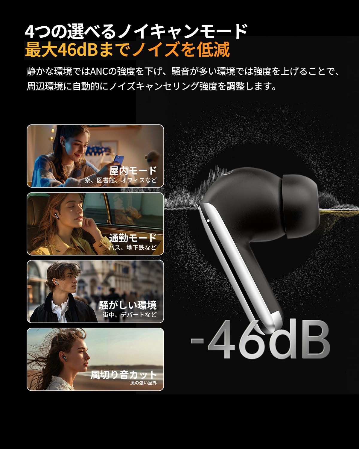 【VGP 2025 金賞】QCY MeloBuds Pro ワイヤレスイヤホン ノイズキャンセリング ハイレゾ LDAC対応イヤフォン 360°空間オーディオ Bluetooth5.3 外音取り込みモード 装着検出機能 マルチポイント接続 クリアな通話 低 konanonline-10215068 湖南オンライン サンプル画像3
