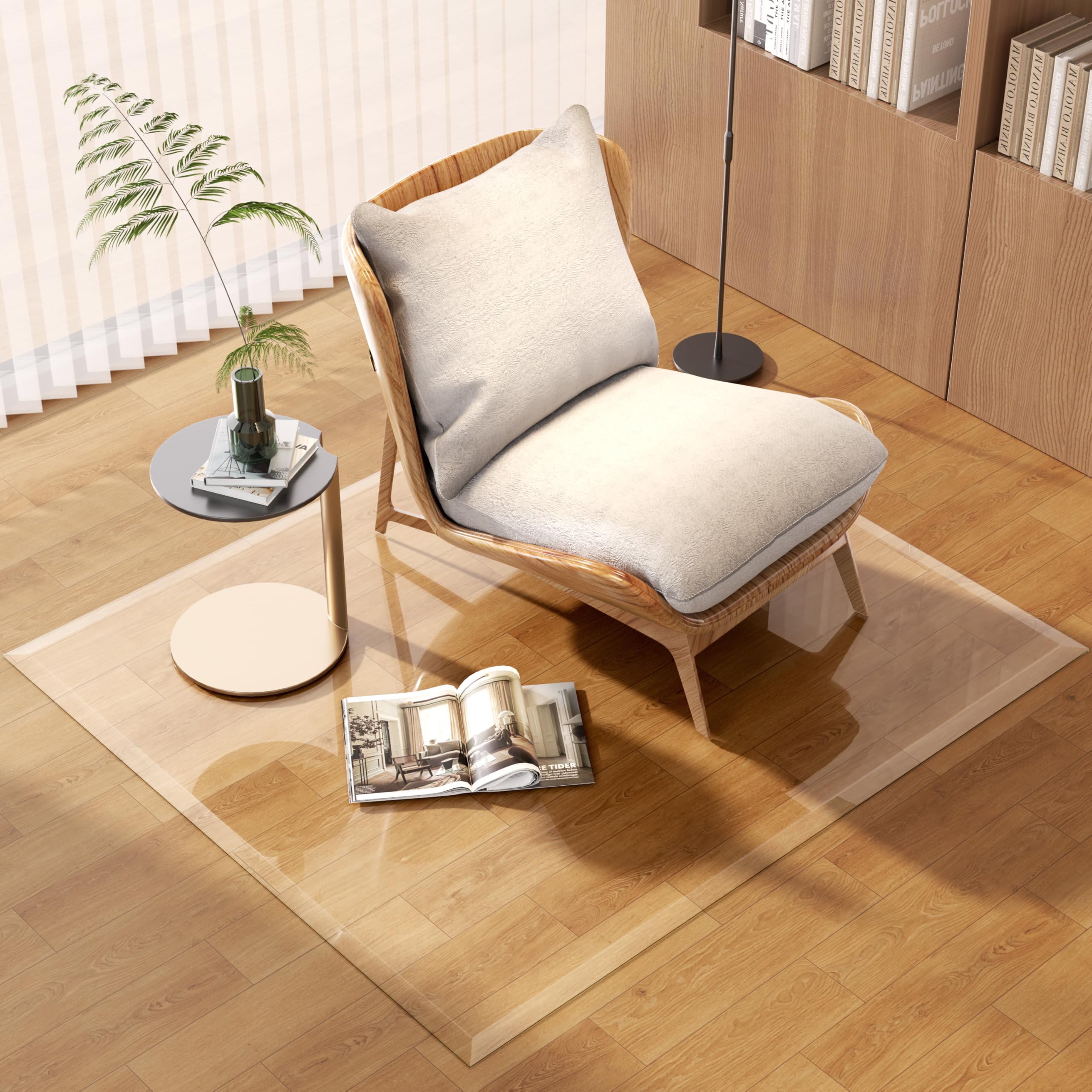 乐天商城 - 【強化ガラス製】127×112cm 面取り加工ガラスチェアマット 透明 オフィスチェアマット ポリッシュ仕上げ カーペット＆フローリング対応 滑らか移動 床保護