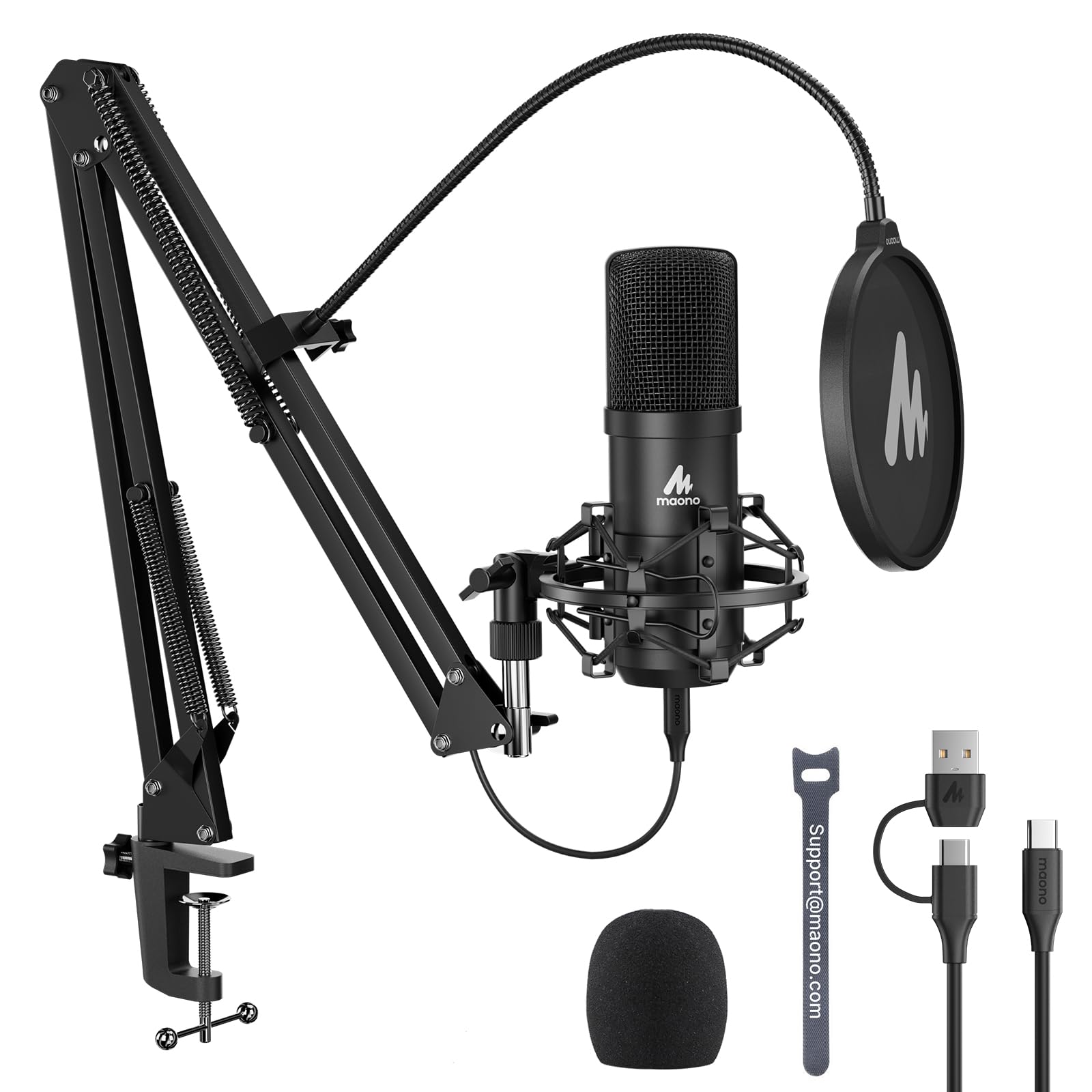 MAONO USBコンデンサーマイク XLR 卓上マイク プラグ＆プレイ 単一指向性 アームスタンド付き ノイズ低減 PC/サウンドカード/ミキサー/会議/Skype/Windows/MacOS/PS4/PS5/スマホ対応 録音 生放送 ポットキャストYo