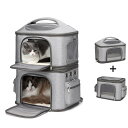 ペットキャリーバック 2層 2匹 猫 多頭飼い ペットカート 多頭用 ペットキャリーカート 多頭 猫 2匹 用 キャリーカート折りたたみ 猫犬中型2匹用 折りたたみ 通気口ポータブルケージ 持ち手付き 変形しない散歩出かけ 防災(601337)) (グレー
