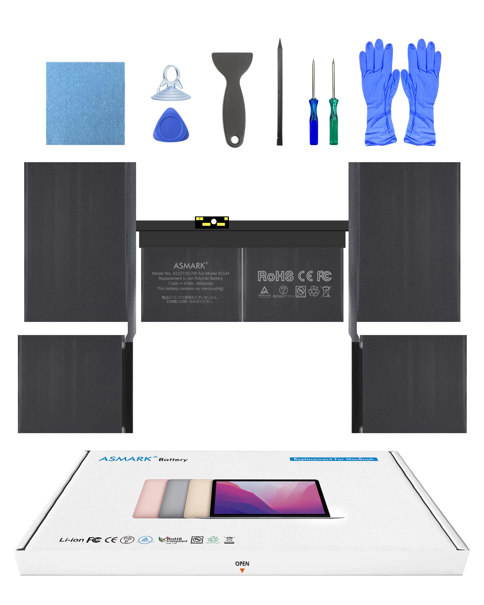 ASMARK Macbook A1534 バッテリー 交換 適用 12インチ 2015,2016,2017 A1527/A1705 バッテリー 12-inch