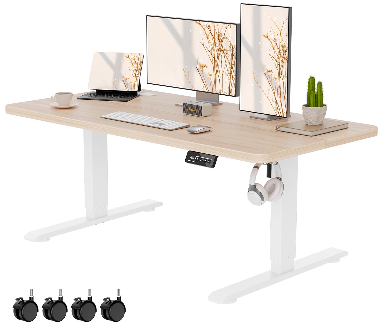 Anovara 昇降デスク 電動 昇降式デスク ローデスク 幅120cm 奥行60cm 高さ48-72cm 昇降式テーブル 上下昇降デスク キャスター付き ローテーブル 高さメモリー機能 障害検知 静音 (檜木色, 120cm)