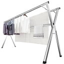 JAUREE 2m 折りたたみ洗濯物干しスタンド 衣類乾燥ラック 屋内屋外兼用 耐荷重 ステンレス製 防風フック20個付き コンパクト収納可能