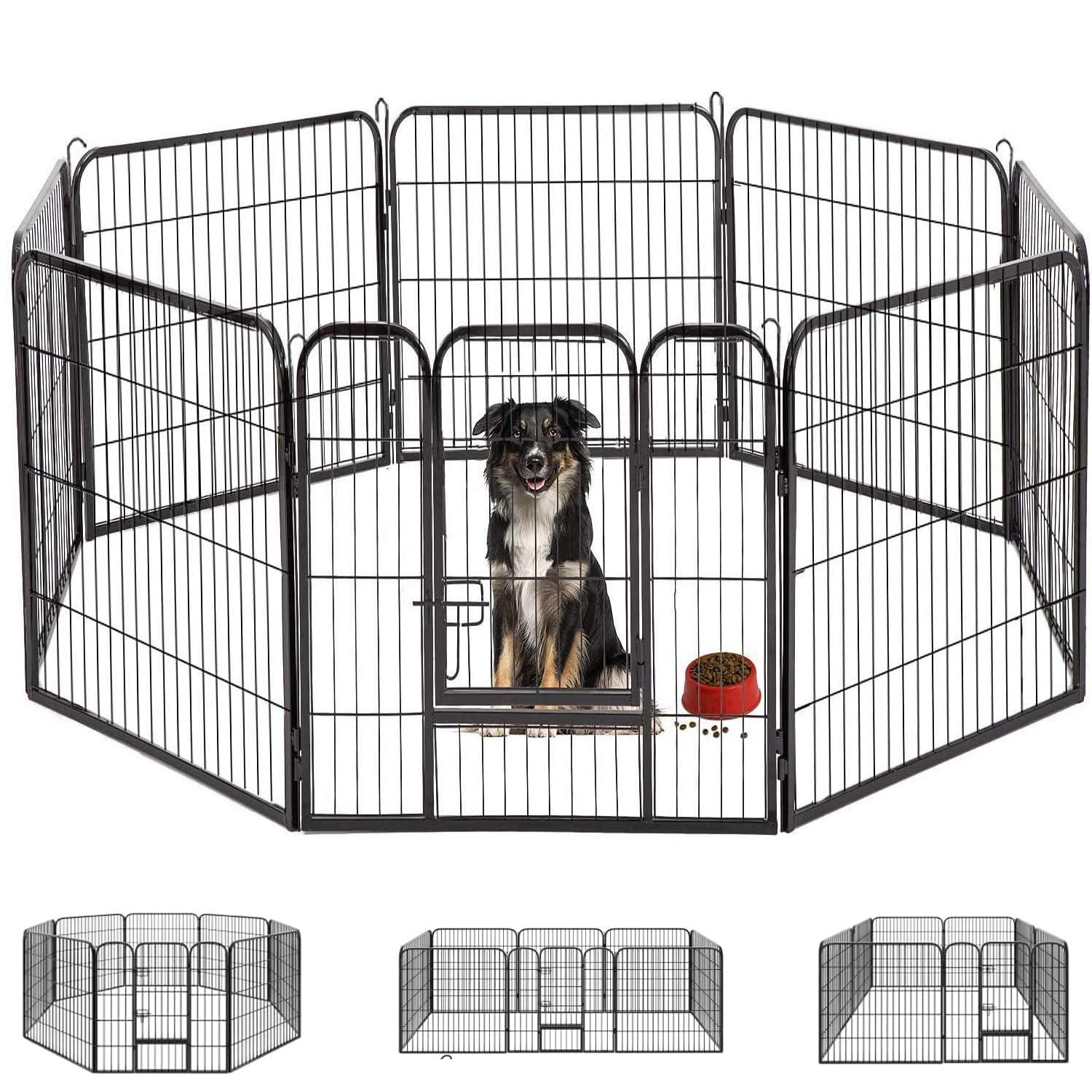 DUDULIFE ペットサークル 折りたたみ式 ペットフェンス 扉付き 形組み換え可能 室内外兼用 高さ 80cm ..