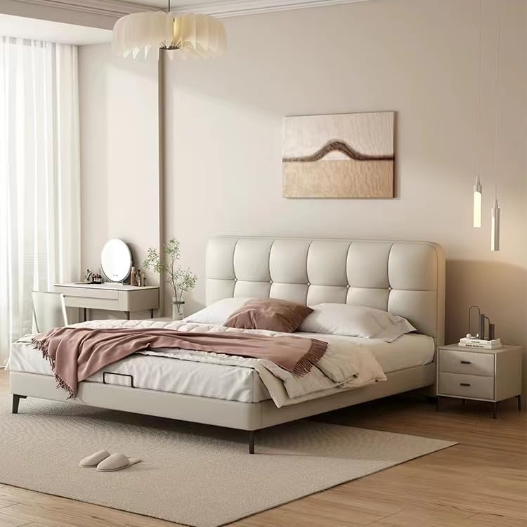 フルサイズのベッドフレーム、大型プラットフォームベッド、ヘッドボードとフレーム付きのレザーベッド、レザープラットフォームベッドフレーム、大型ベッドフレームはスプリングを必要とせず、組み立てが簡単です (白い, セミダブル （120*200cm）)
