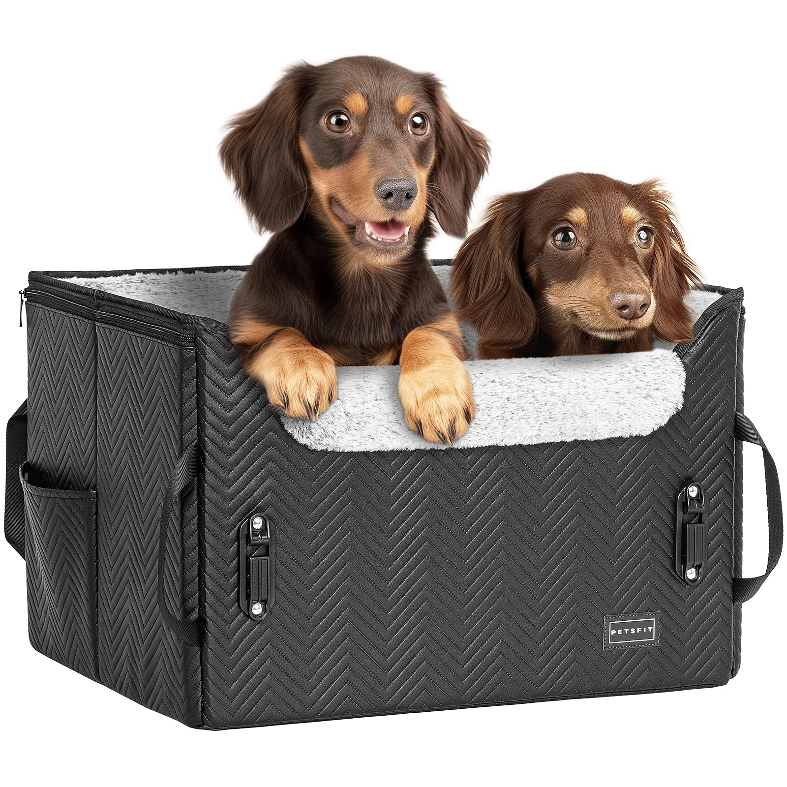 Petsfit 犬 ドライブ ドライブボックス 2重の安定設計 席にしっかり固定できる 【座り台の高さが調節できるタイプ】ドライブシート 車 カーシート ドライブベッド 安定 コンパクト 飛び出し防止 折り畳み可能 しっかり 省スペース フェイクレザー(P