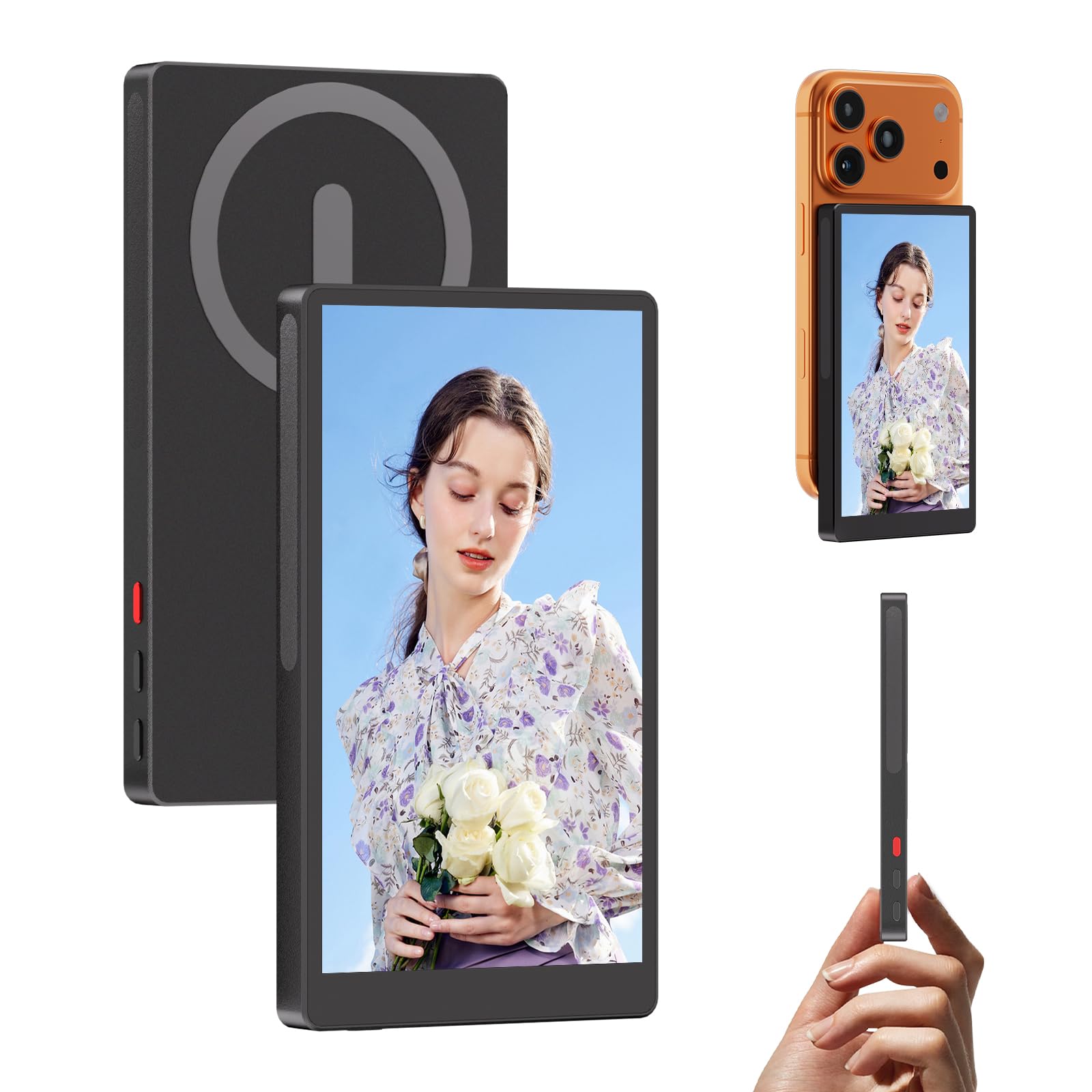 MAGEX iphone17用自撮りモニター 5インチ 1080P 超薄型 スマホモニター magsafe対応 ワイヤレス接続 画面ミラーリング 外カメラ iphone背面モニター Vlog記録・ビデオ録画・ライブ配信・TikTok撮影に最適