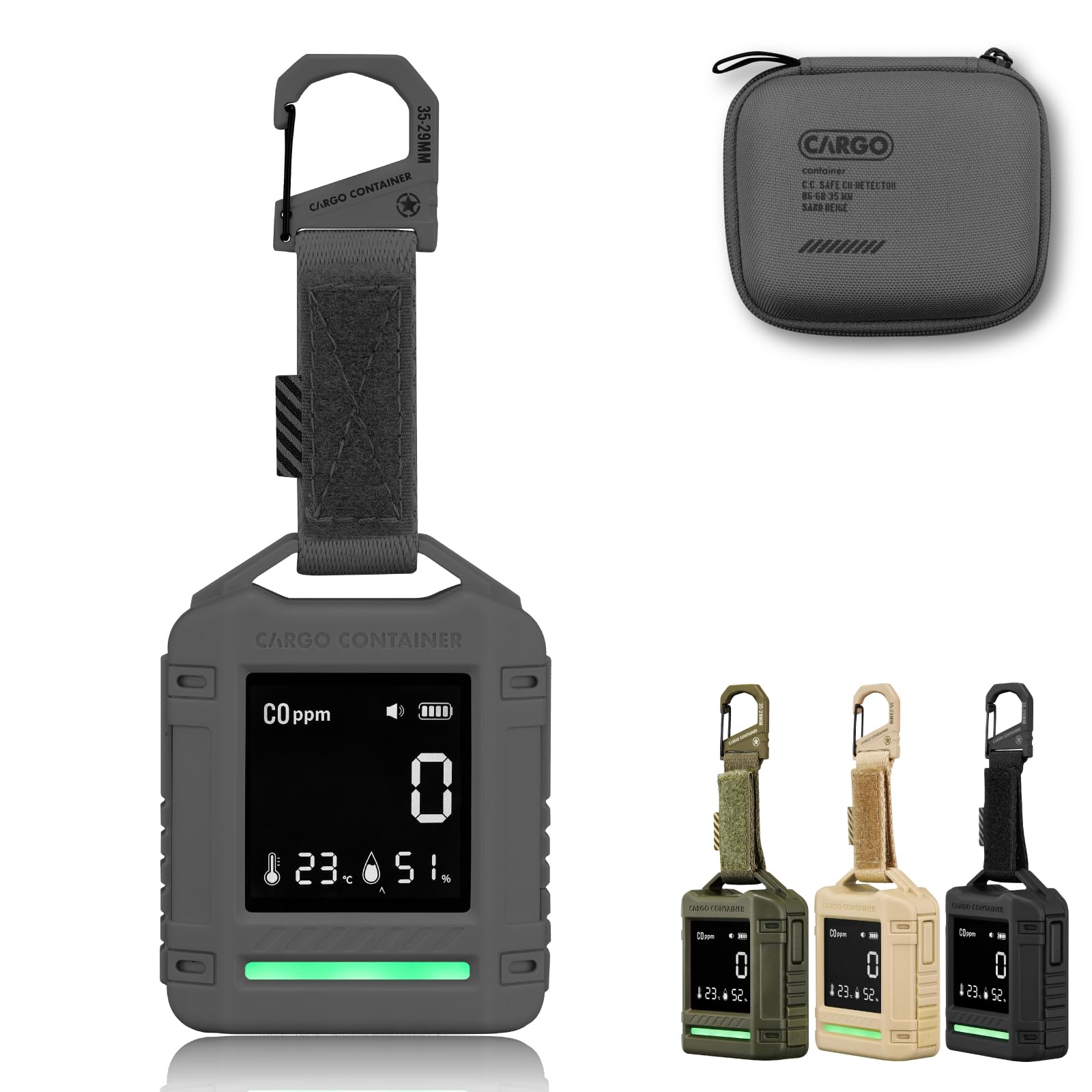 CARGO CONTAINER カーゴコンテナ SAFE CO DETECTOR 一酸化炭素チェッカー COセンサー アウトドア スマホ連携 温湿度表示 大容量バッテリー グレー
