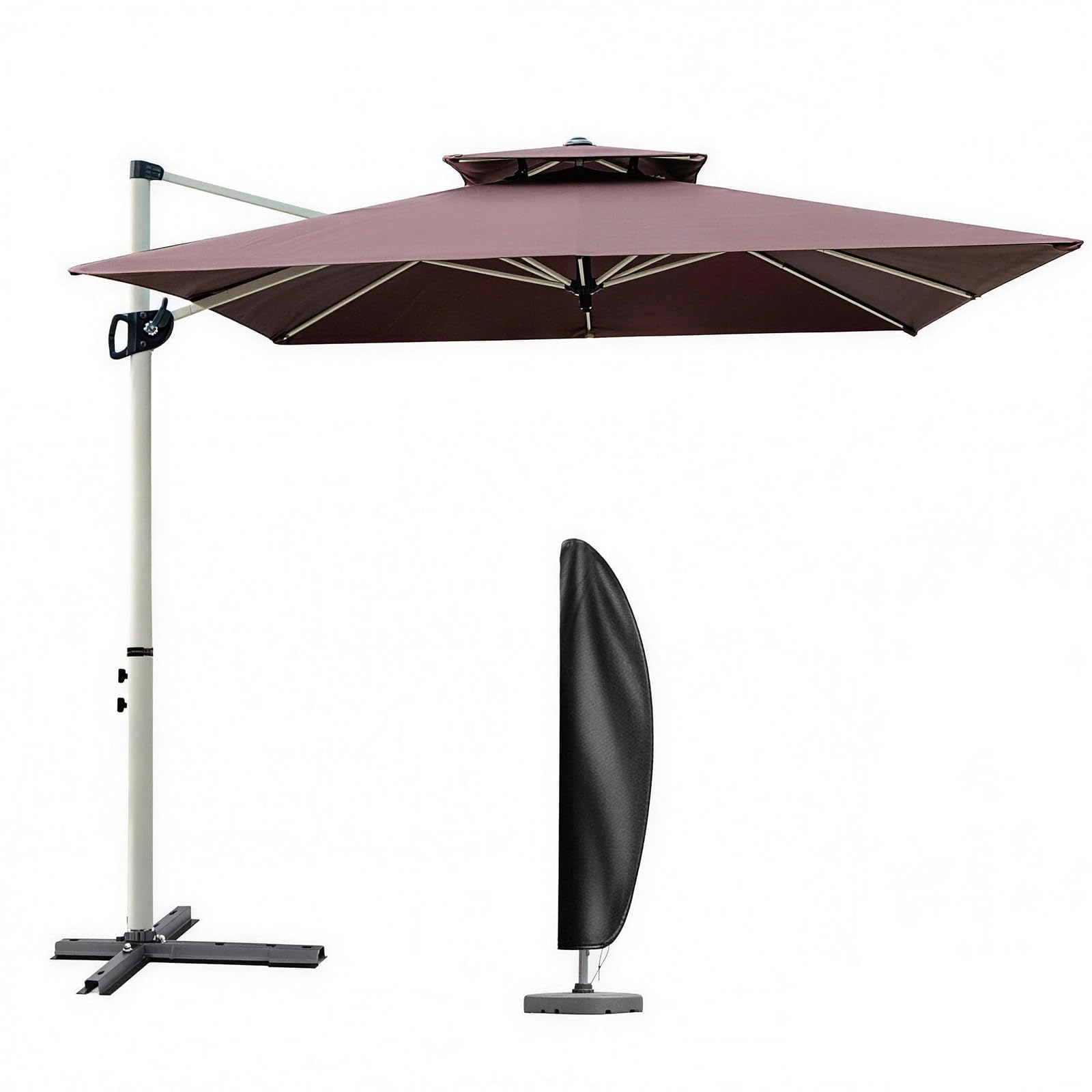 MAYAMI-Home ガーデンパラソル 大型 220/250cm 風に強い 長方形 ハンギングパラソル 二層通気 防風 UVカット 撥水 角度調整 360°回転 パラソルカバー付き ベース別売 屋外 庭 テラス カフェ用 (コーヒーの色, 220cm)