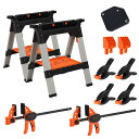 PONY ソーホース 2台セット 300mmFクランプ×2個付 スプリングクランプ×4個付 作業台 ワークテーブル 耐荷重544kg スチール固定足 DIY 日...