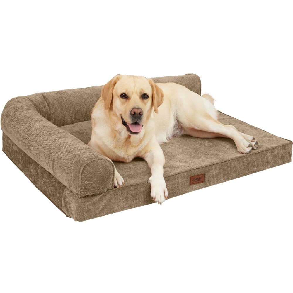 EMME 耐噛みL型犬用ベッド防水防傷ペットベッド 洗える シェニール生地柔らか ペットソファー小型犬 中..
