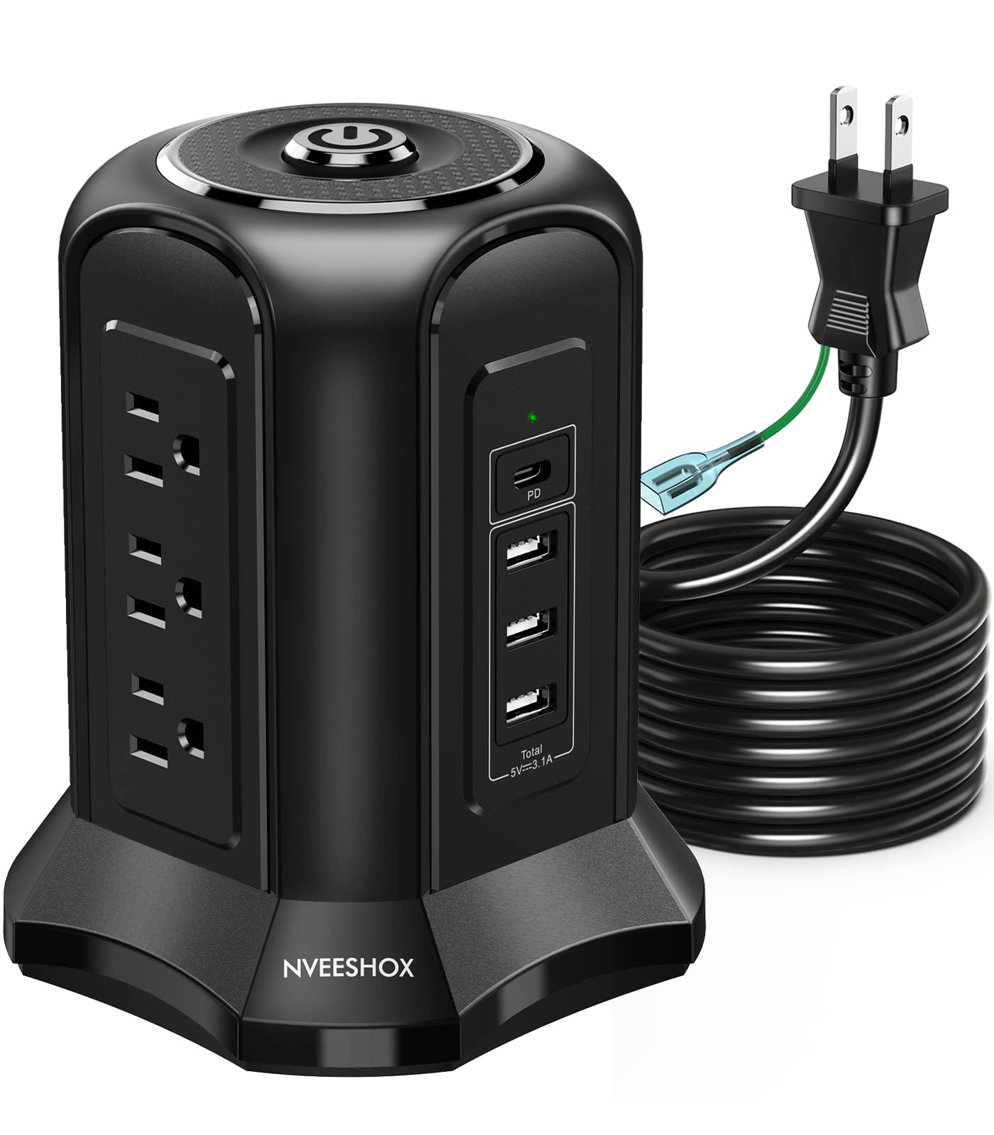 乐天商城 - NVEESHOX 電源タップ タワー型 usb コンセント Type-C付 延長コード 5m 雷ガード 9個AC口 4個USBポート テーブルタップ OAタップ たこあしコンセント 過負荷保護 安全保護機能 自宅用 会社用 1年間品質保証 ブラック…