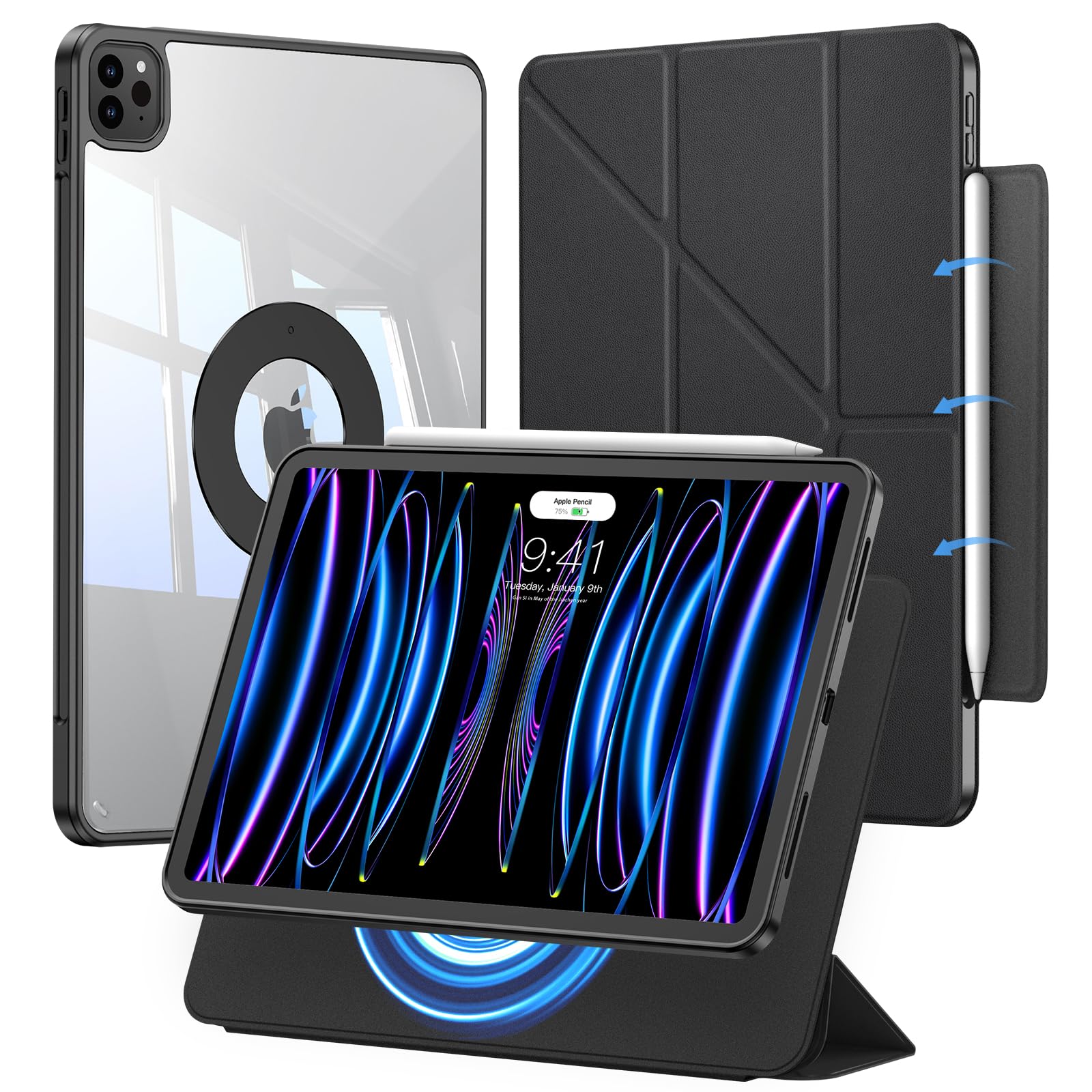 乐天商城 - iPad Pro 11インチ ケース 第4/3/2世代（2022/2021/ 2020対応）専用カバー 磁気式&着脱式 折りスタンドケース付き 縦置き/横置き 角度調整可能 二重衝撃保護 三角形の構造 安定設計 Pencil 第2世代/USB-C対応
