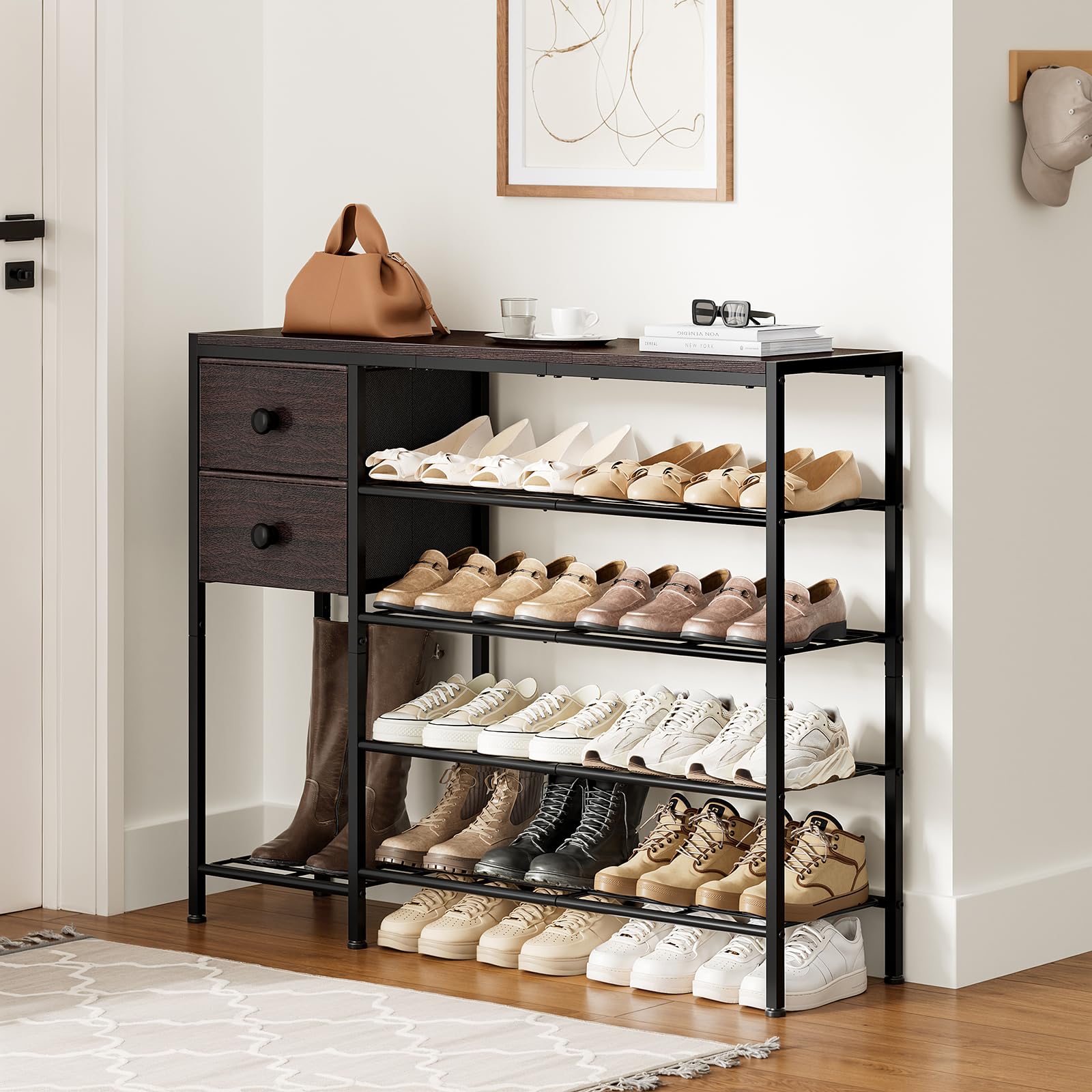 Naotico シューズラック 5段 靴棚 靴箱 下駄箱 shoe rack 靴箱 靴下収納ボックス 引き出し付き 収納 靴..