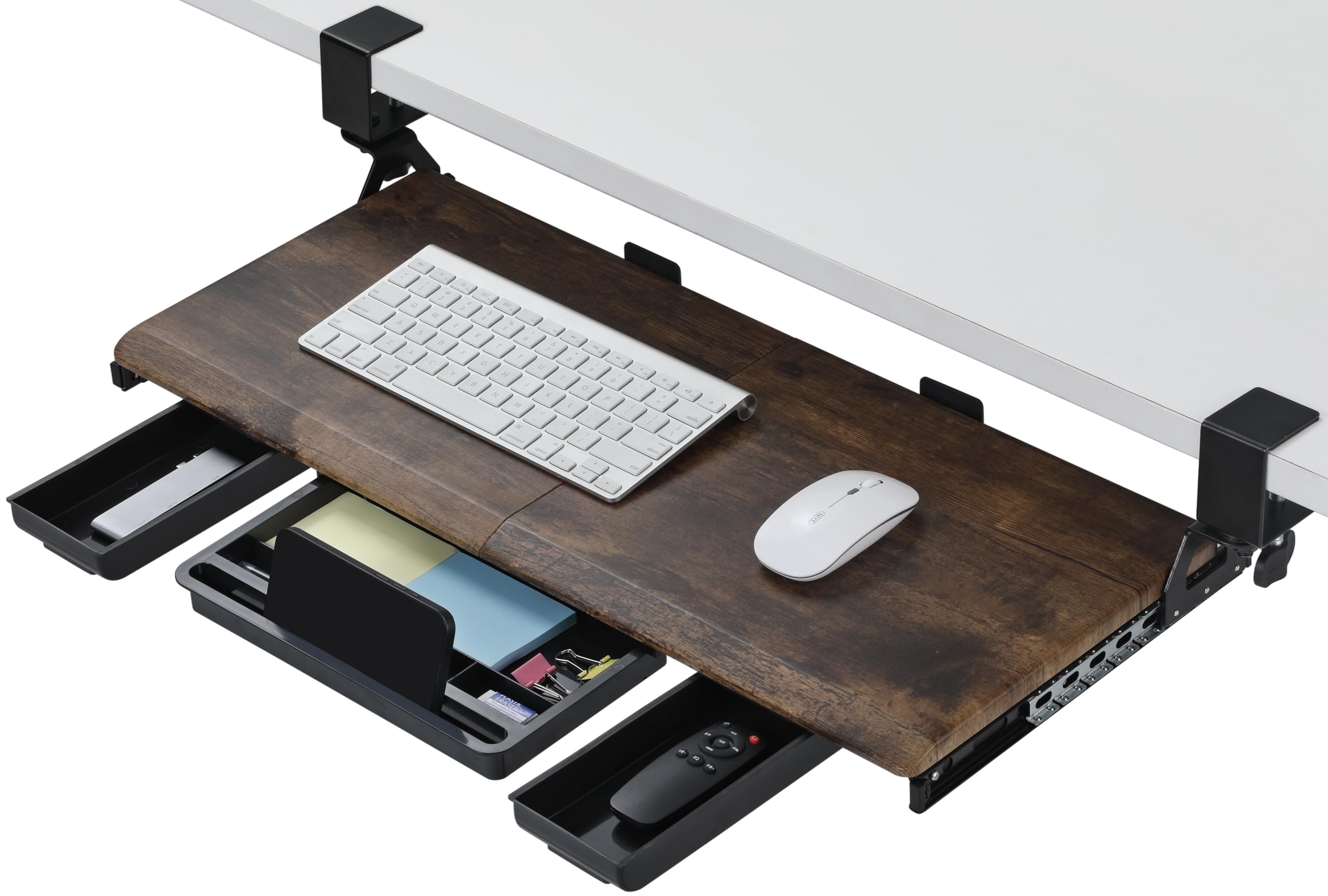 ETHU キーボードスライダー 後付け クランク式 天板2枚接ぎ 幅680*奥300mm スライドスムーズに 人間工..