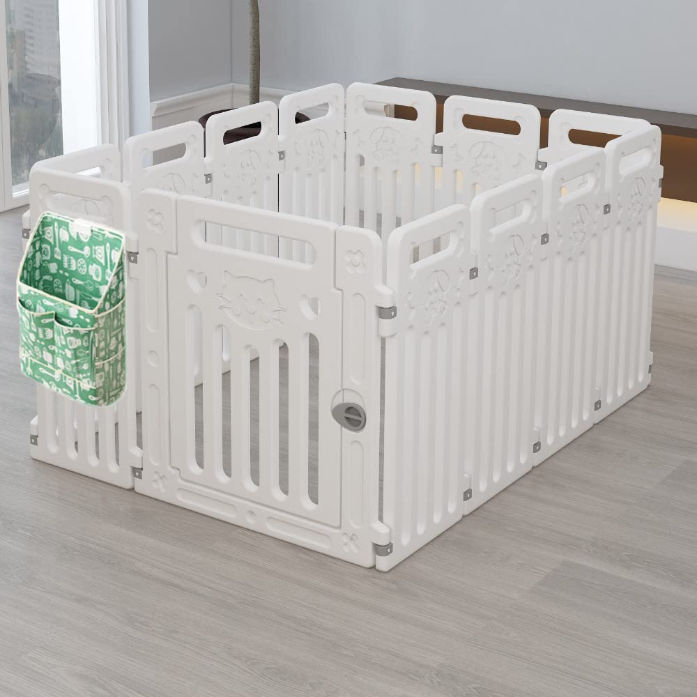 ペットフェンス 中大型犬用 ペットフェンス 全成長期使用可 ドア付き DIY ゲージ ペット柵 室内 ドッグ カタチ変更可 折り畳み式 簡単組み立て 工具不要 ペット用ハイゲート 脱走防止柵 軽量 white