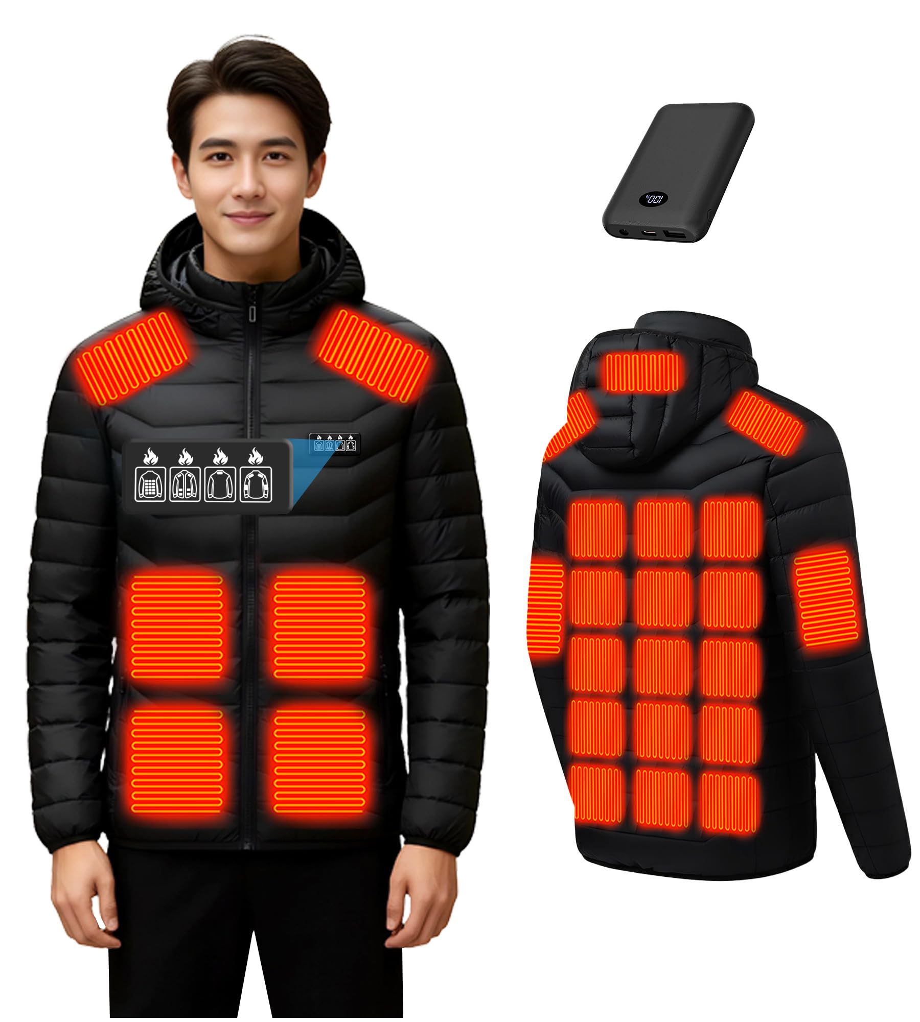 [UGIUGI] 電熱ヒーター ジャケット 男女兼用 26 箇所発熱・超速暖【 電池別売 】3 段階温度調整 DC/USB 給電式 急速発熱 冬用防寒 軽量ヒートジャケット 作業用・アウトドア向き あったかジャケット (JP, アルファベット, L, ブラ
