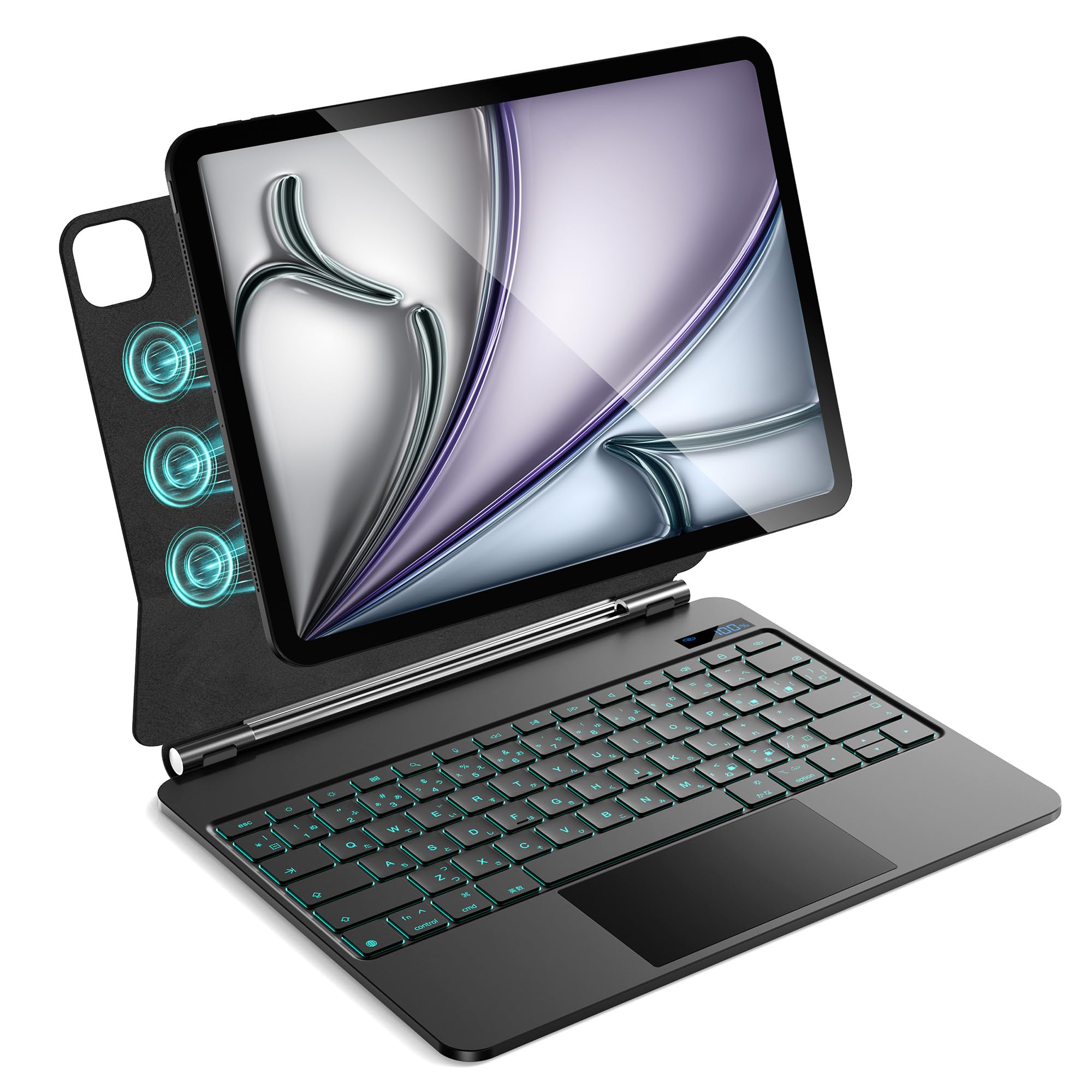 iPad Air 13 インチ M4 2026/M3 2025 /M2 2024 & iPad Pro 12.9インチ(第6/5/4/3 世代)用 磁気キーボードケース 日本語配列・磁気装着・マルチジェスチャートラックパッド・7 色バックライト・ショートカ