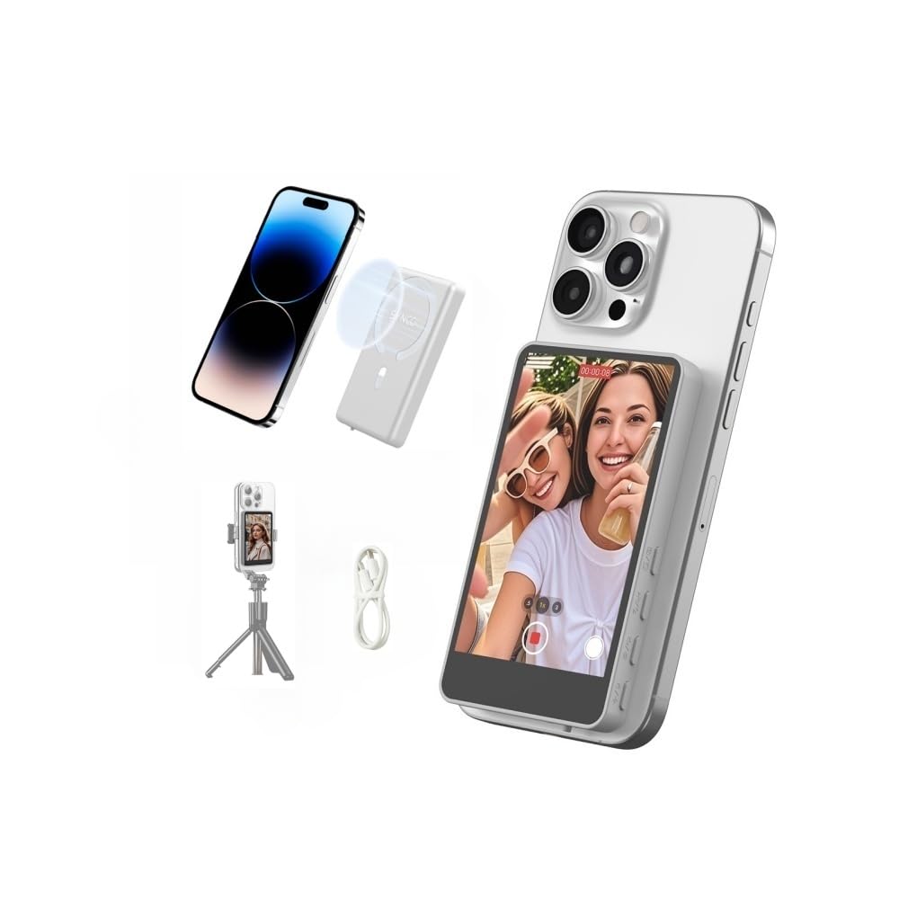 楽天湖南オンラインSynco Xview M4 スマホ用自撮りモニター iPhone/Android対応 外カメラ自撮りモニター 内蔵スピーカー 画面ミラーリング/回転可能 ライブ配信、TikTok、iPhone対応 マグネットシリコンケース ミラーリングモニター（ブラック