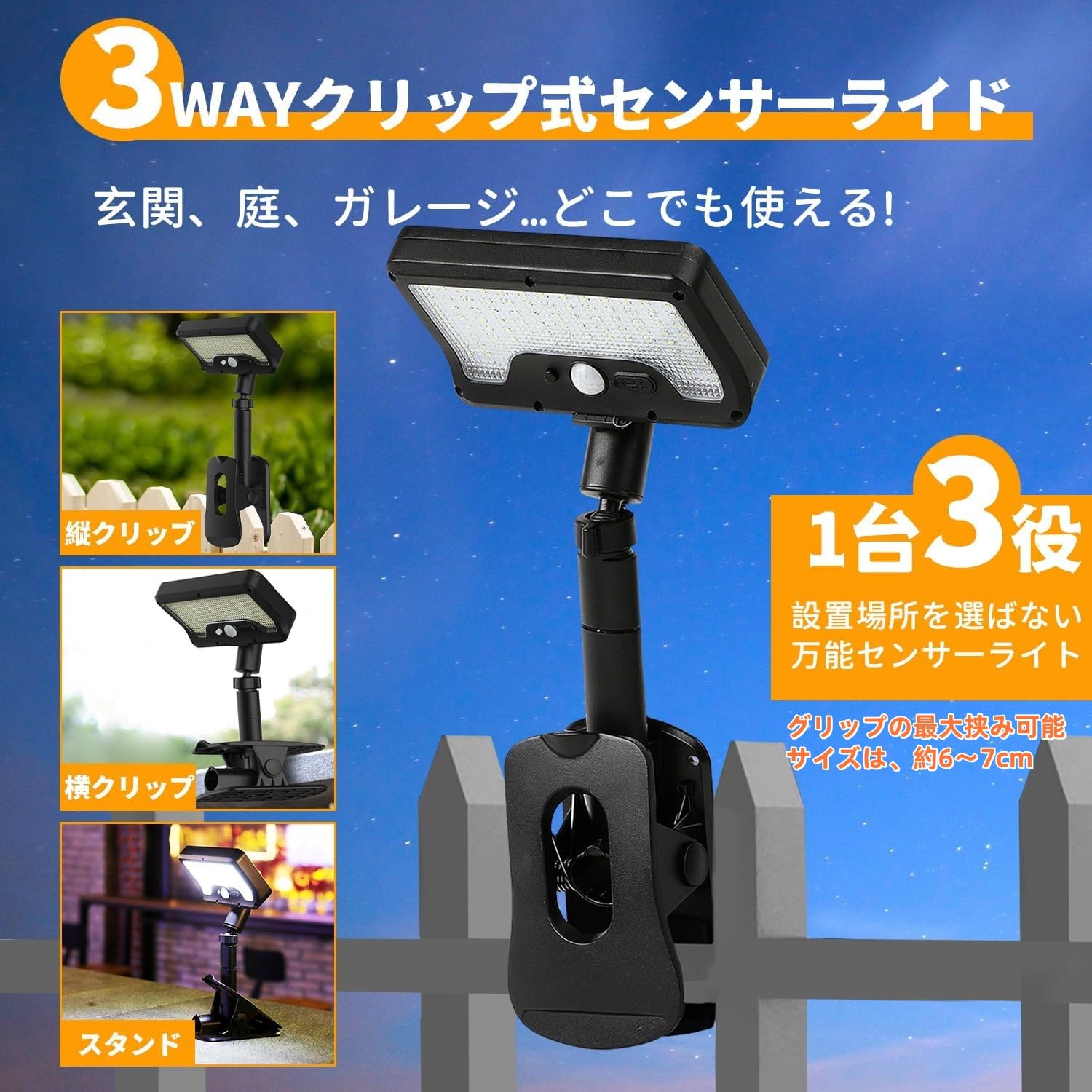 Lasolaクリップ式 ソーラーライト センサーライト 屋外 IP65防水 超高輝度600ルーメン 電気代不要 3つ点灯モード 自動点灯 消灯 高感度人感センサーソーラー 防災 ガーデン/玄関/廊下/柵/駐車場適用 停電 地震 津波 台風対策 (2個)