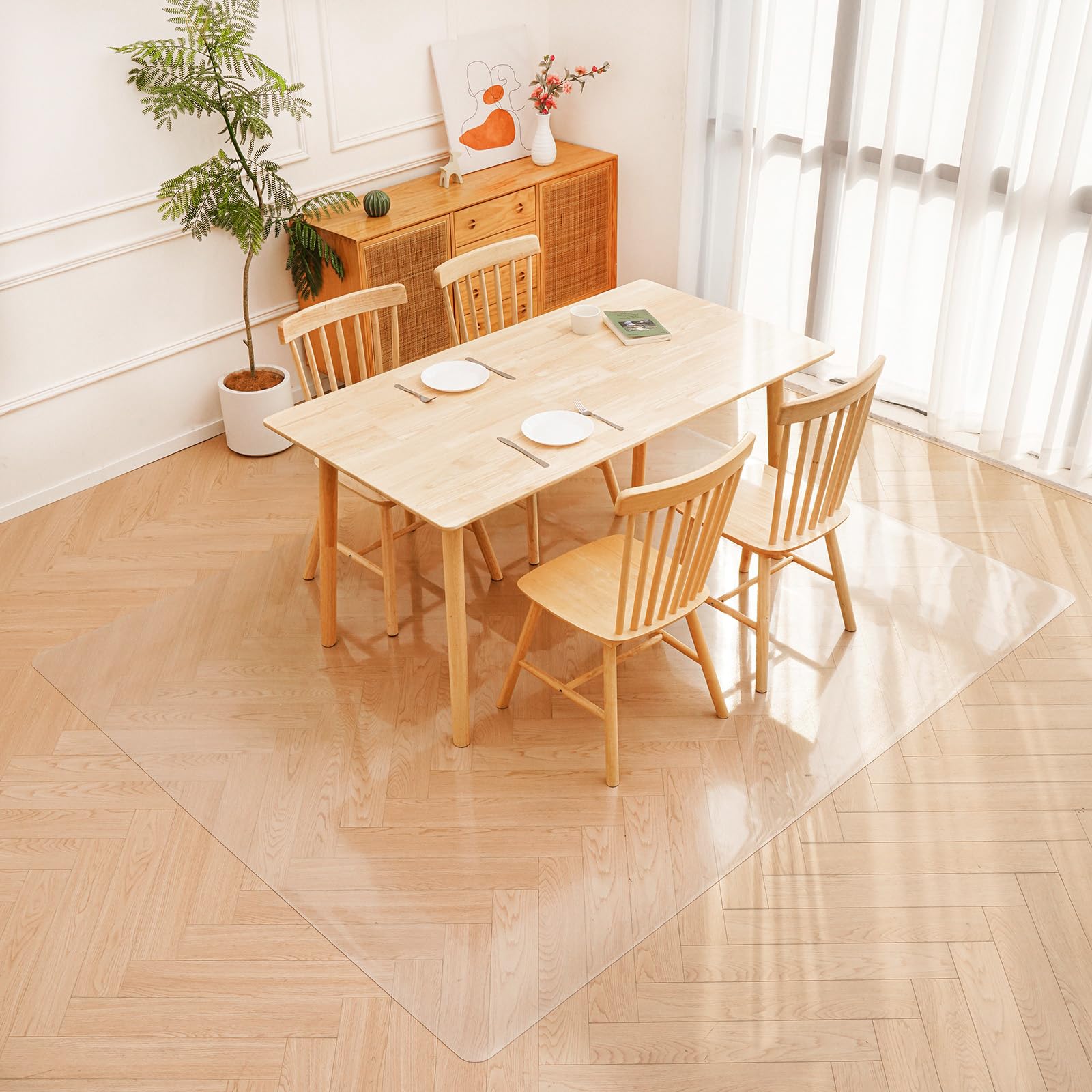 ダイニングマット エンボス加工 透明 チェア マット200*300cm 厚さ1.5mm 特大サイズ PVC 床 保護シートクリア ダイニングテーブル 下に敷くマット 机下/椅子/フロア/畳/床暖房対応/オフィス フロアマット