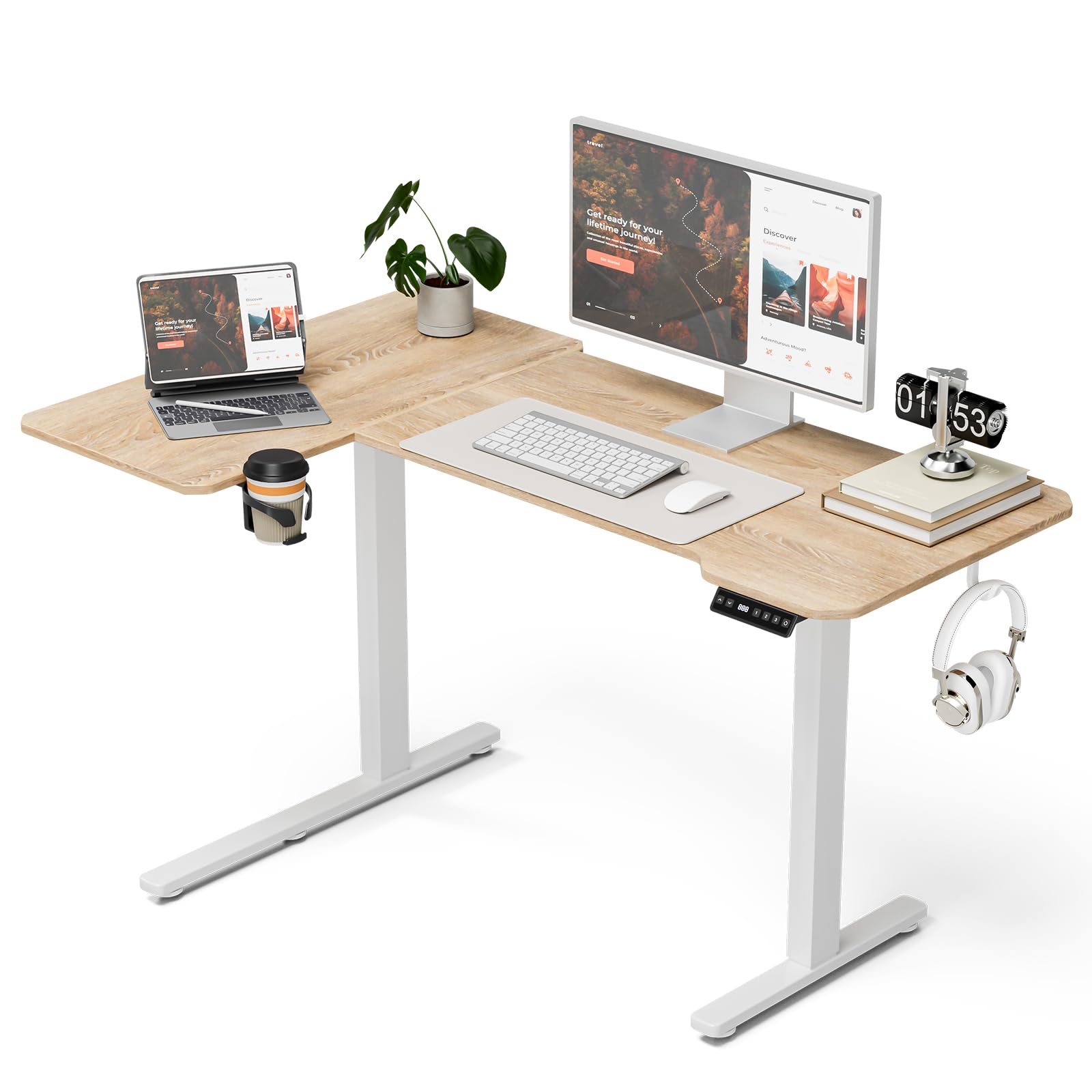 Acrolix電動 l字昇降式デス ク ゲーミングデスク スタンディングデスク 幅130cm 奥行100cm 高さ調節 メモリ機能 一人暮らし テレワークオフィスワークテーブル テレワーク 在宅ワーク スタンドアップテーブル ブラッ 原木天板