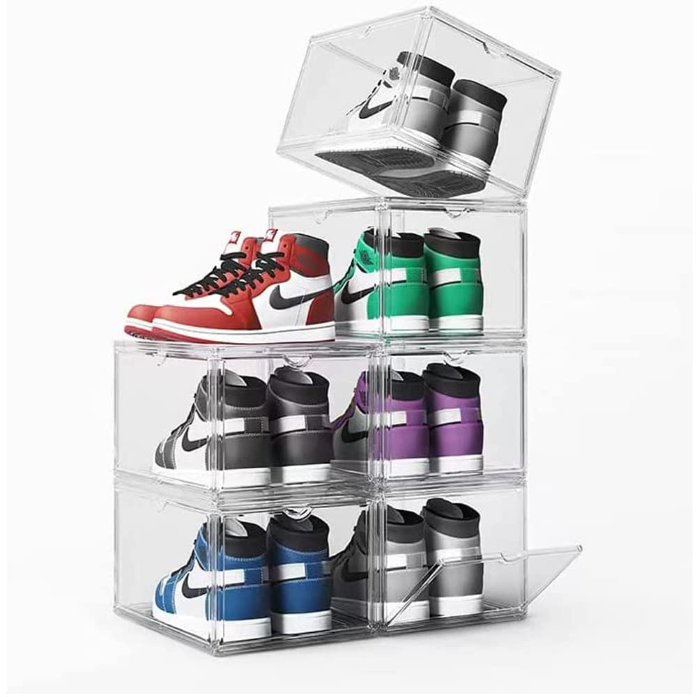 Yagizaai シューズボックス 収納ボックス 収納ケース クリア スニーカー ディスプレイ プ プラスチック 組み立て式 マグネットドア 透明 開閉扉 防塵 クロゼット 小物 化粧品収納 玄関（6個）