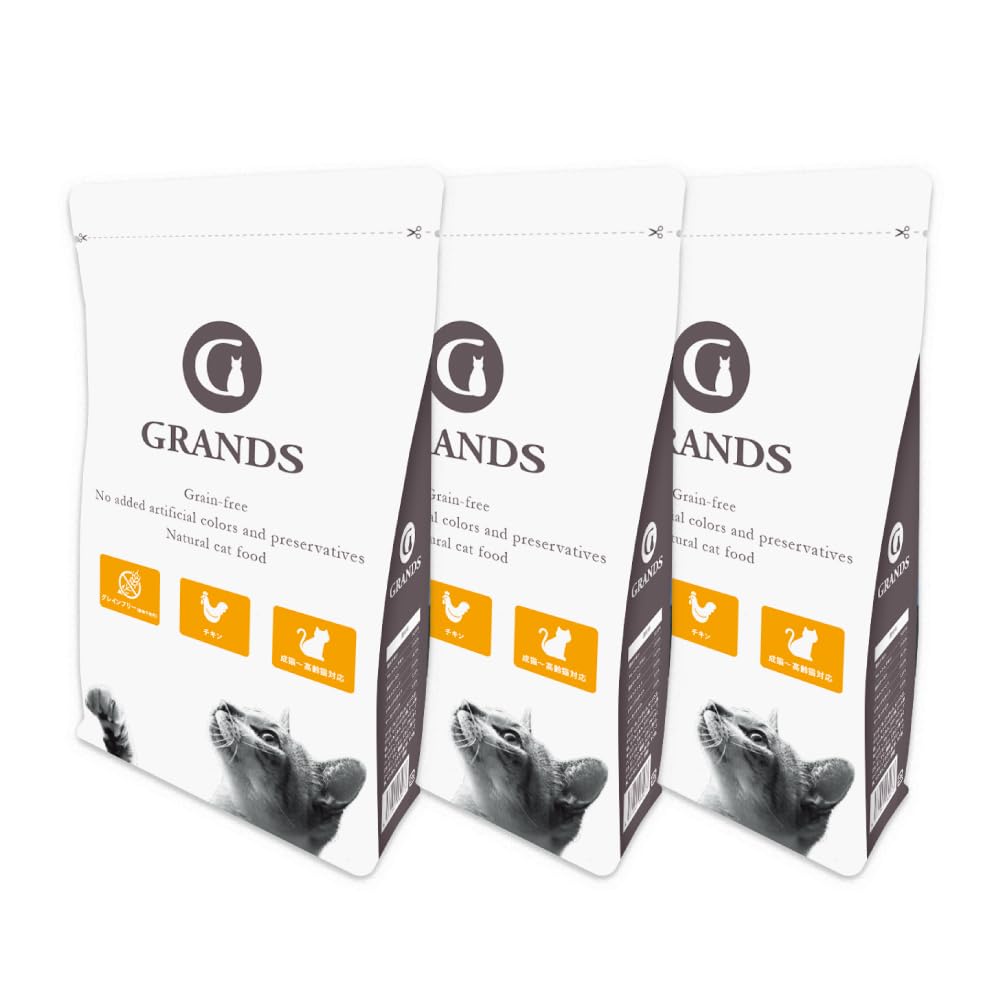 GRANDS (グランツ) 無添加 グレインフリー 全猫種・全年齢用 プレミアムキャットフード チキン味 500g ..