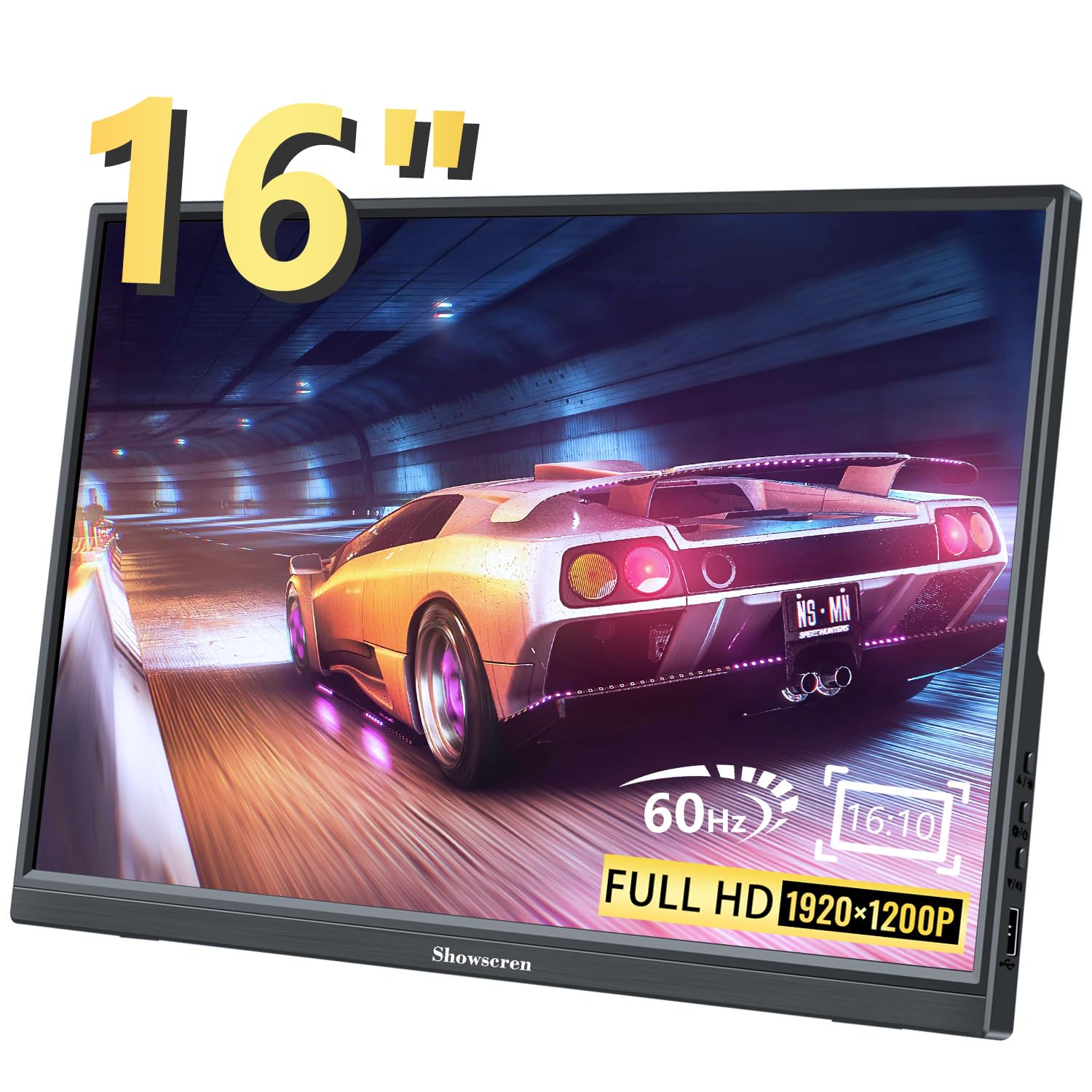 ポータブルモニター 16インチ、フルHD 1920X1200Pディスプレイ 300cd/輝度、60Hz IPS LCDパネル、100% RGB、内蔵スピーカー、HDMI USB C ポータブルモニター ノートパソコン PC PS3/PS4 スイッチ用