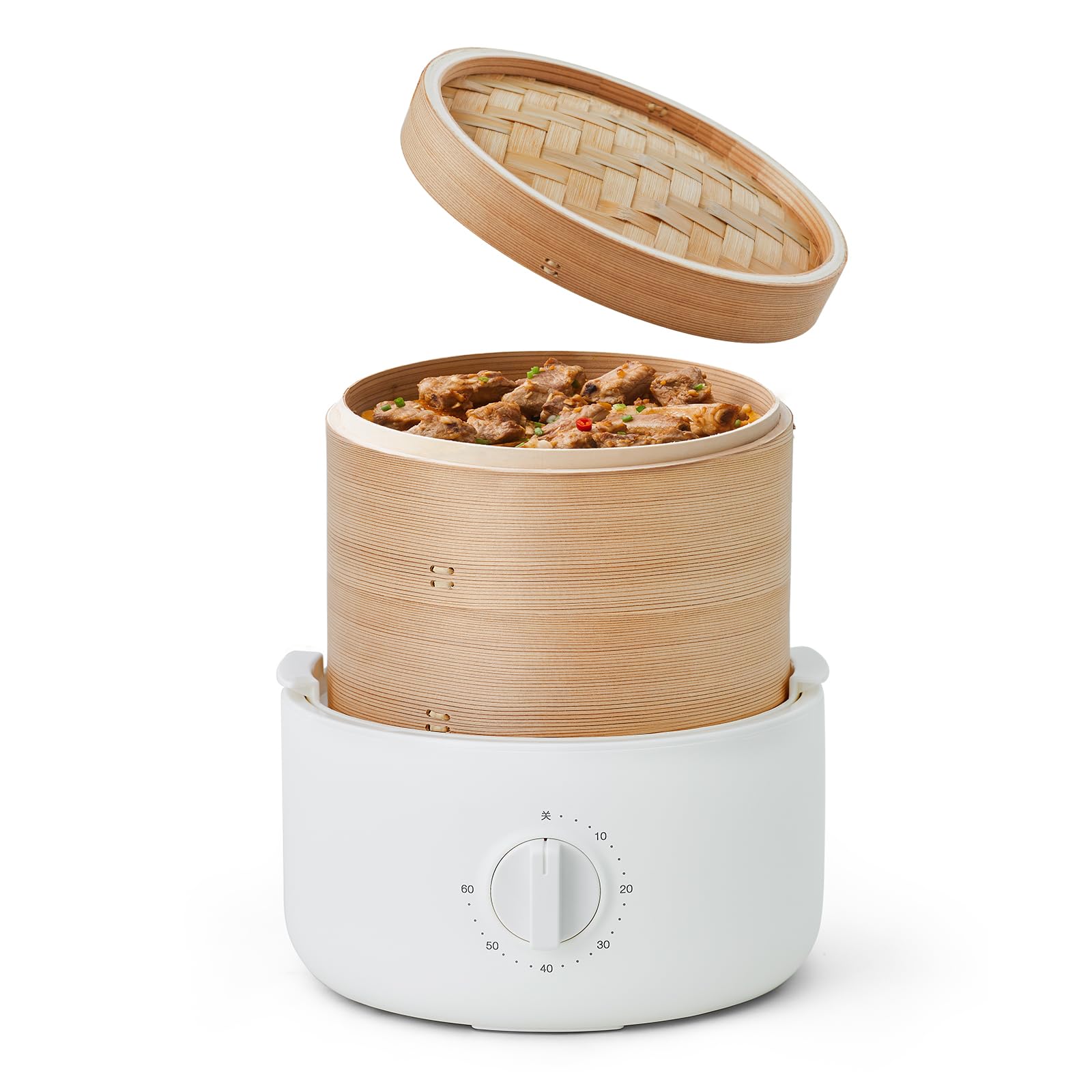 乐天商城 - olayks. 電気せいろ蒸し器 電気せいろ せいろ 蒸し器 18cm 2段 竹製 蒸し器 スチームクッカー 電気 蒸し器 蒸し籠 タイマー 中華せいろ セイロ おしゃれ 卓上 蒸し機 シンプル ヘルシー 蒸し物や煮物 蒸し料理 チキンサラダ 温野菜 肉ま