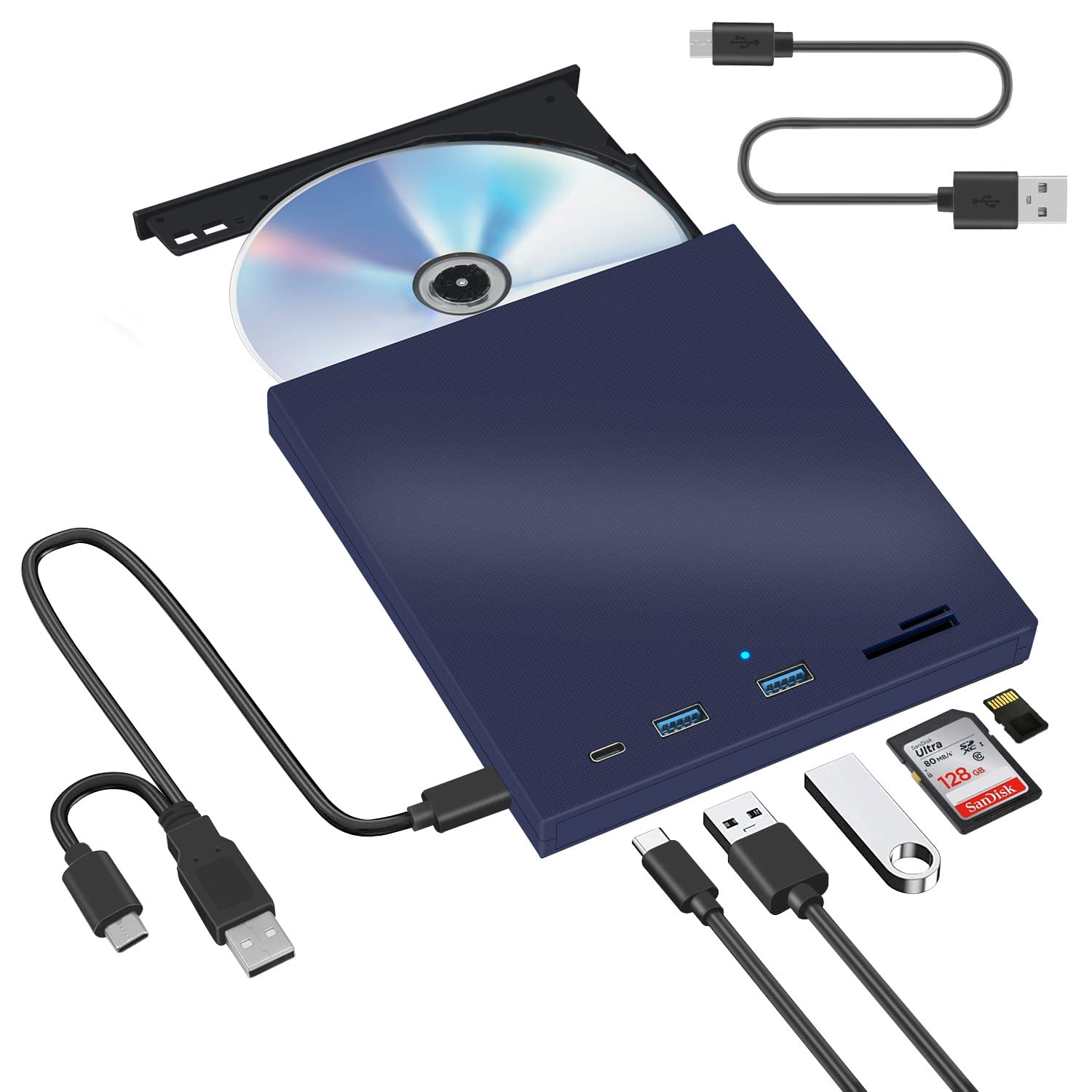 【TF/SDカードに対応 ケーブル長50cm】DVDドライブ 外付け USB3.0 Type-C Windows11 Macbook dvdドライ..