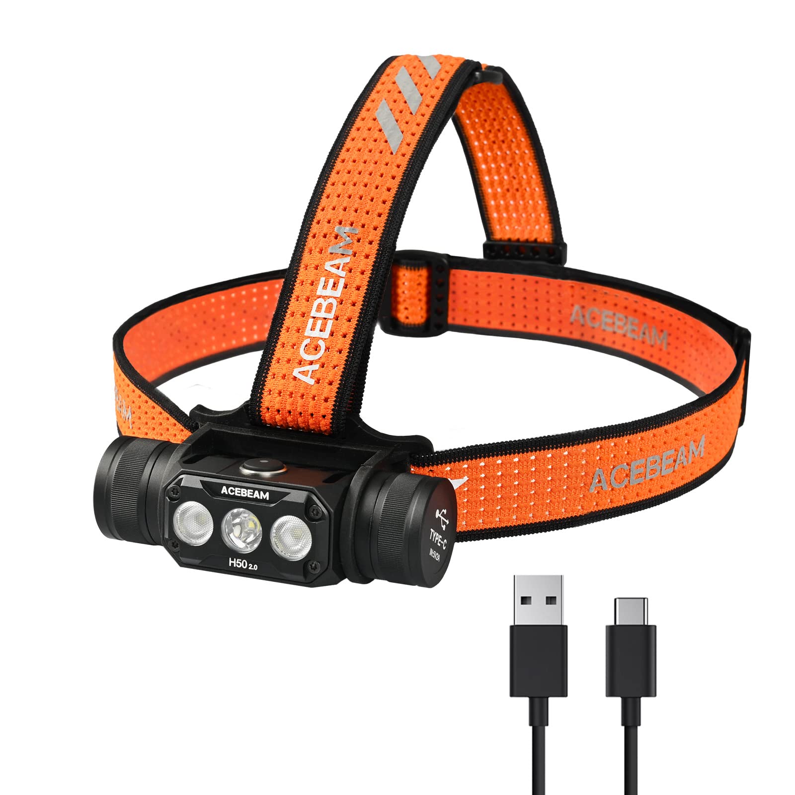 ACEBEAM H50 2.0 LED ヘッドライト 充電式 USB-C ヘッドランプ 明るい 2000ルーメン/3光源 集光・散光切替/170°広角照明 ワイド照射/180°調整可能/実用点灯30日/IP68防水 軽量 ヘルメット 作業 防災 釣り 登山